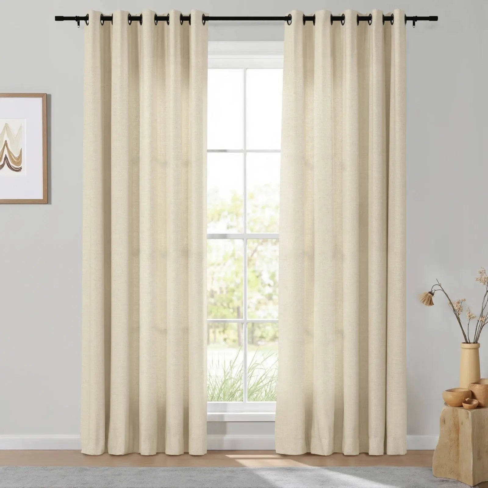 Isabella Heavyweight Cotton Grommet Curtains - Blackout Drapes for Living Room & Bedroom - Noise Reducing Thermal Insulated Window Panels (Set of 2)