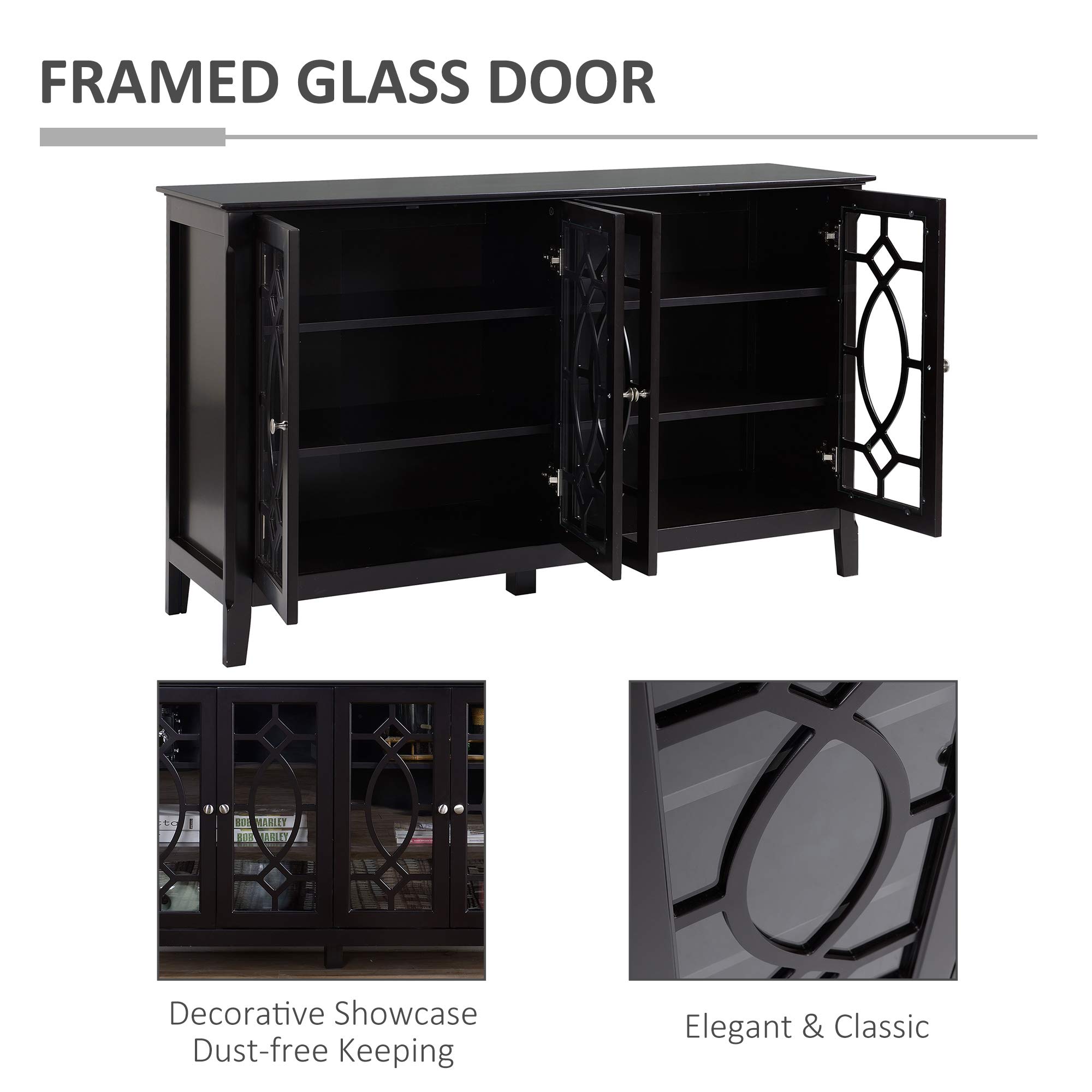 HOMCOM Sideboard Buffet Cabinet - Kitchen Storage Cabinet with Glass Doors & Adjustable Shelves, Espresso Finish - Perfect for Dining Room, Living Room, and Home Office Organization