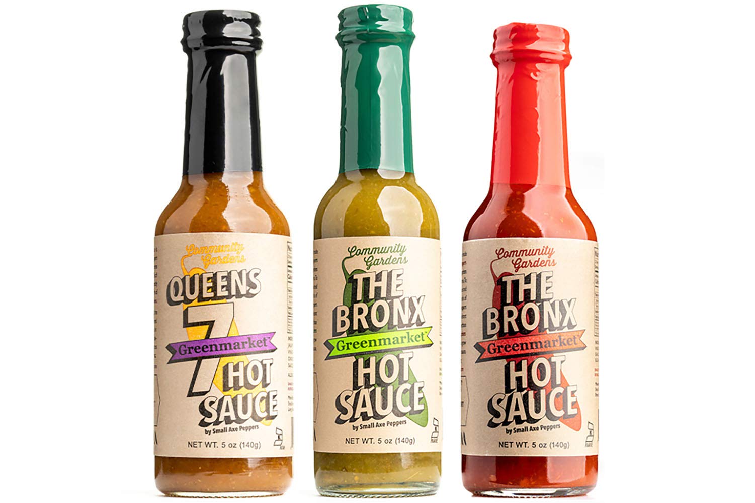 Small Axe Peppers NYC Hot Sauce Set - 3 Pack (5 oz Each) | All Natural, Non-GMO, Community Garden Grown | Gourmet Hot Sauce with Queens 7, Bronx Red & Bronx Greenmarket Serrano Pepper | Featured on HOT ONES | Perfect for Wings, Tacos, Burgers & Gifting