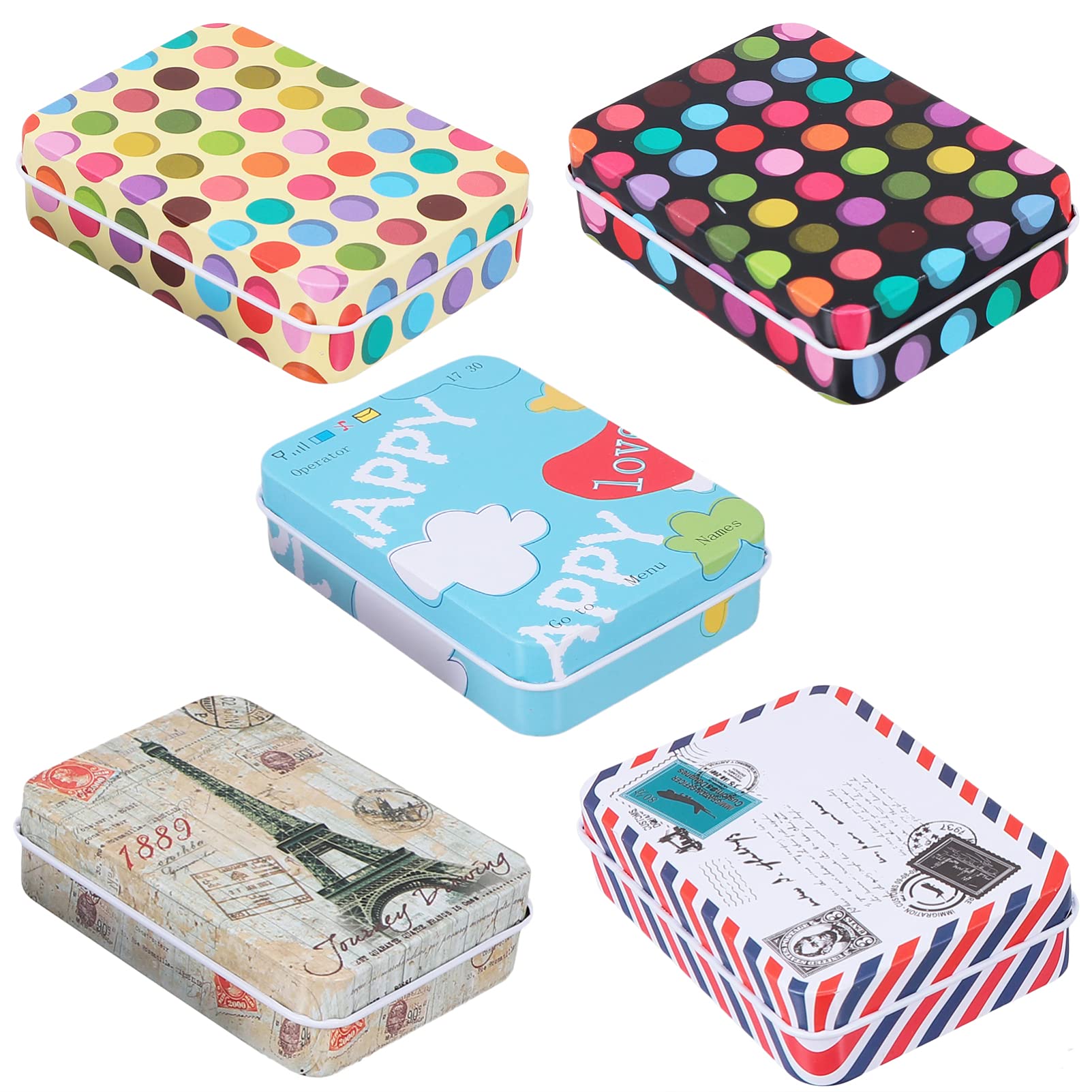 Vintage Tin Box Set - 5pcs Small Rectangular Tinplate Storage Cases for Jewelry, Coins & Trinkets | Decorative Collectible Boxes for Home Organization, Gift Packaging & Craft Supplies
