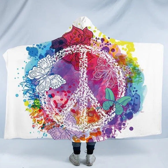 Peace and Loaf Cozy Hooded Blanket - Soft Fleece Wearable Blanket with Pockets for Women & Men - Perfect for Lounging, Netflix, Camping & Cold Weather