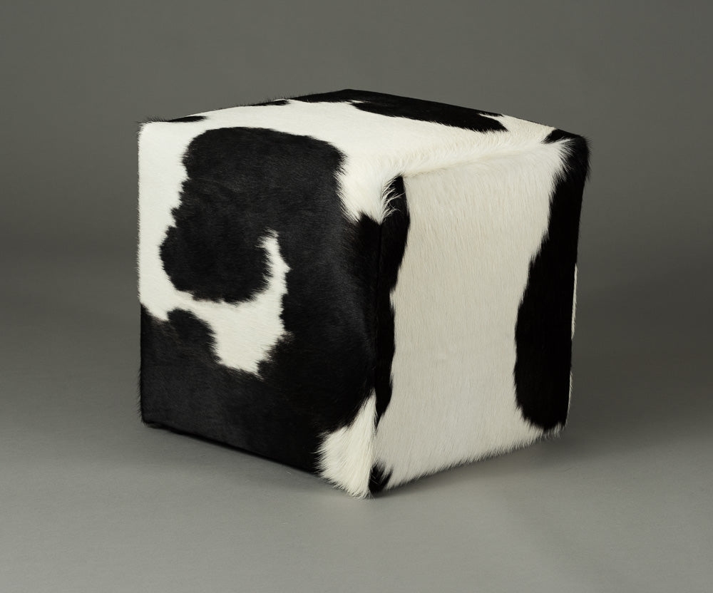 Premium Cowhide Cube Ottoman with Invisible Button Glides - 46x46x46cm (#9 & #10) - Modern Living Room Footrest, Stylish Home Decor, Comfortable Seating for Small Spaces