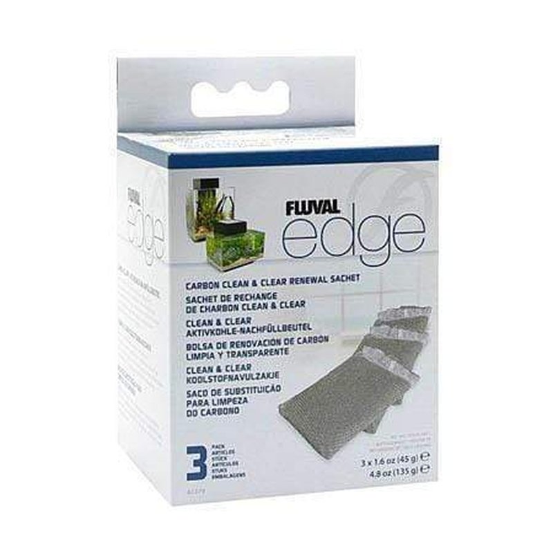 Fluval EDGE Carbon Clean & Clear Sachet 3 Pack - Premium Aquarium Filter Media for Crystal Clear Water | Perfect for Freshwater & Saltwater Fish Tanks