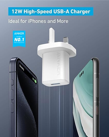 Anker 12W Fast USB Wall Charger Adapter - Compact Power Block for iPhone 15/14/13/12, Galaxy S23/S22, iPad Air - Perfect for Home, Office & Travel Charging Needs