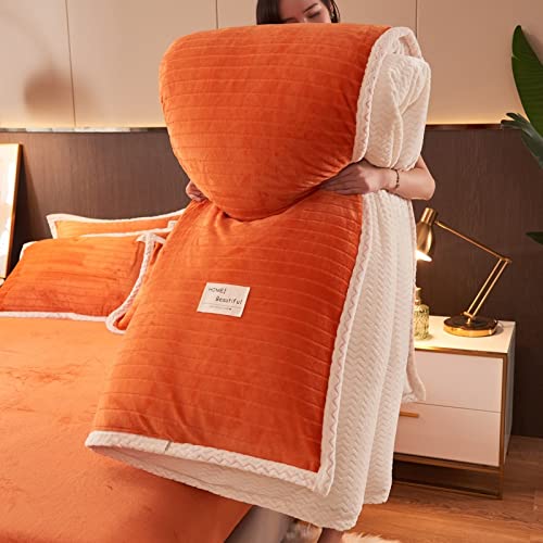 Luxury Fluffy Warm Mink Duvet Cover Set - Queen Size 4pc, Soft & Washable Comforter Cover, Elegant Throw Blanket for Sofa, Bed, Couch - Orange | Cozy Home Decor & Perfect for Winter Nights