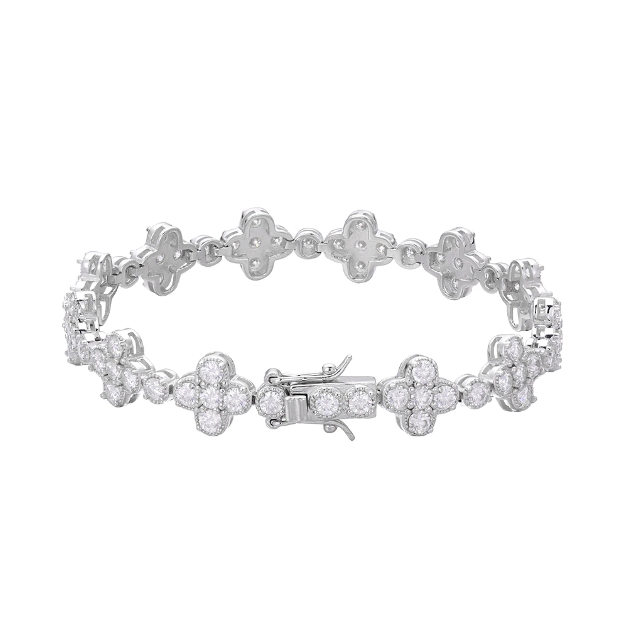 Clover Flower Tennis Bracelet - 925 Sterling Silver Moissanite Jewelry for Women - Perfect for Weddings, Anniversaries & Everyday Elegance