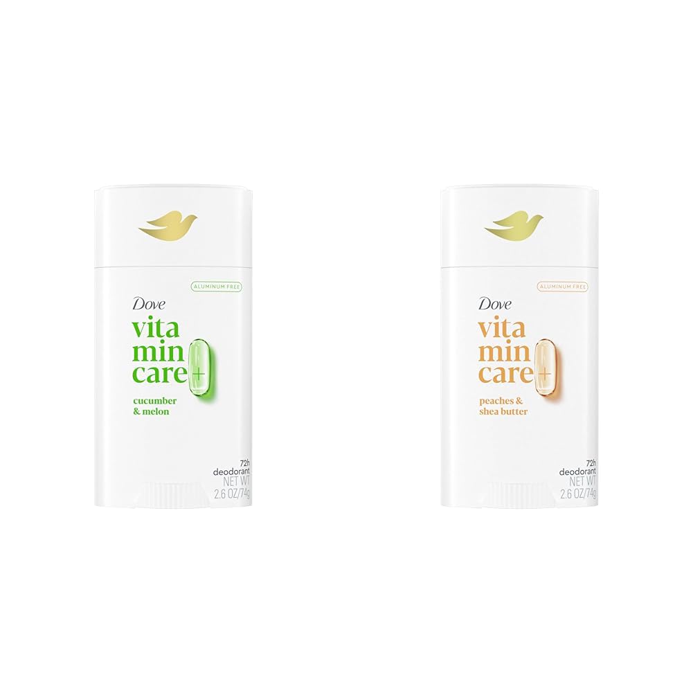 Dove VitaminCare+ Aluminum Free Deodorant Stick - Cucumber & Melon 2.6 oz + Peaches & Shea Butter 2.6 oz Bundle | Natural Deodorant for Women & Men | All-Day Protection for Workouts & Daily Use