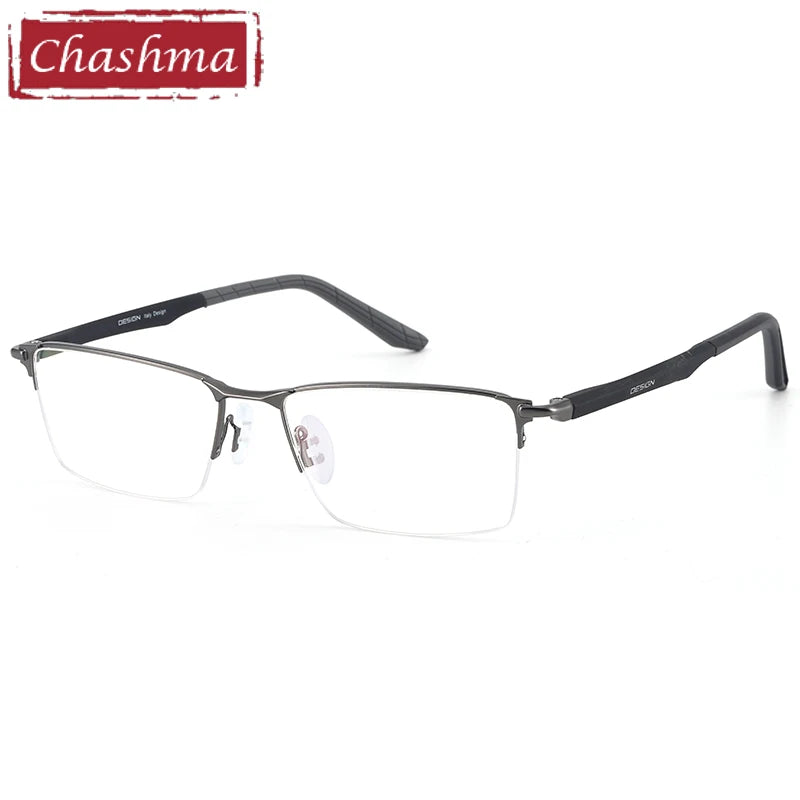 Men's Semi-Rimless Square Alloy Eyeglasses 49453 - Lightweight Metal Frame Glasses for Work, Reading & Fashion