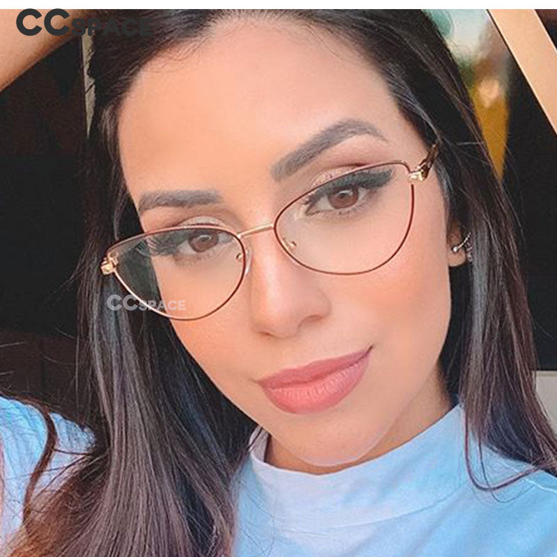 CCspace Unisex Full Rim Cat Eye Alloy Frame Eyeglasses 45969 - Stylish Retro Glasses for Men & Women - Perfect for Office, Reading, and Fashion Accessories