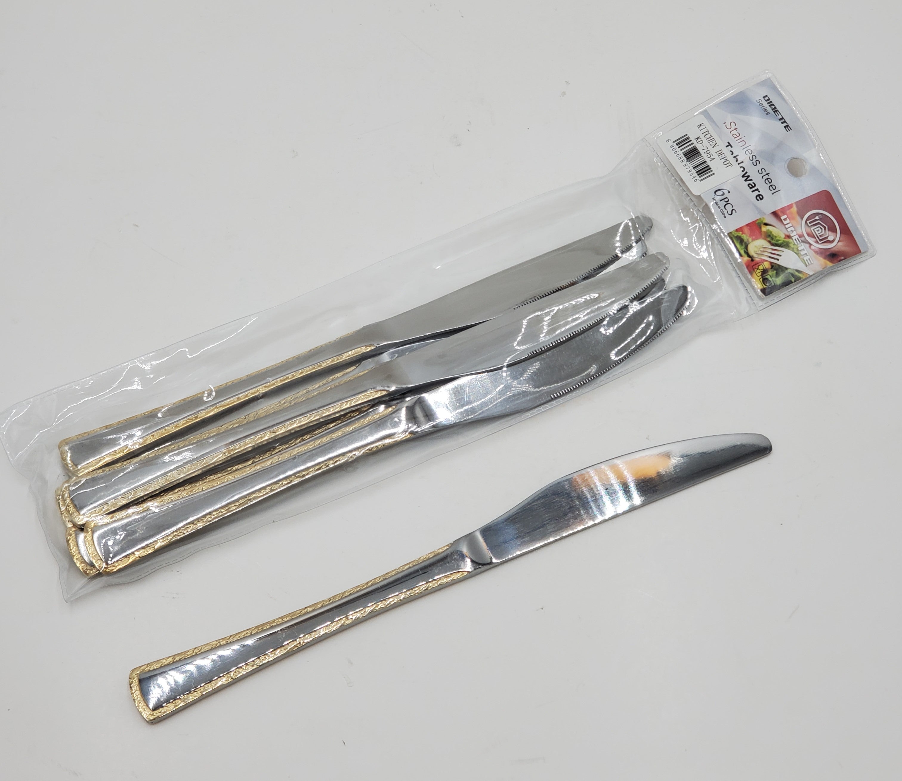 6-Piece Gold-Plated Dinner Knife Set - Elegant Cutlery for Fine Dining, Parties & Special Occasions
