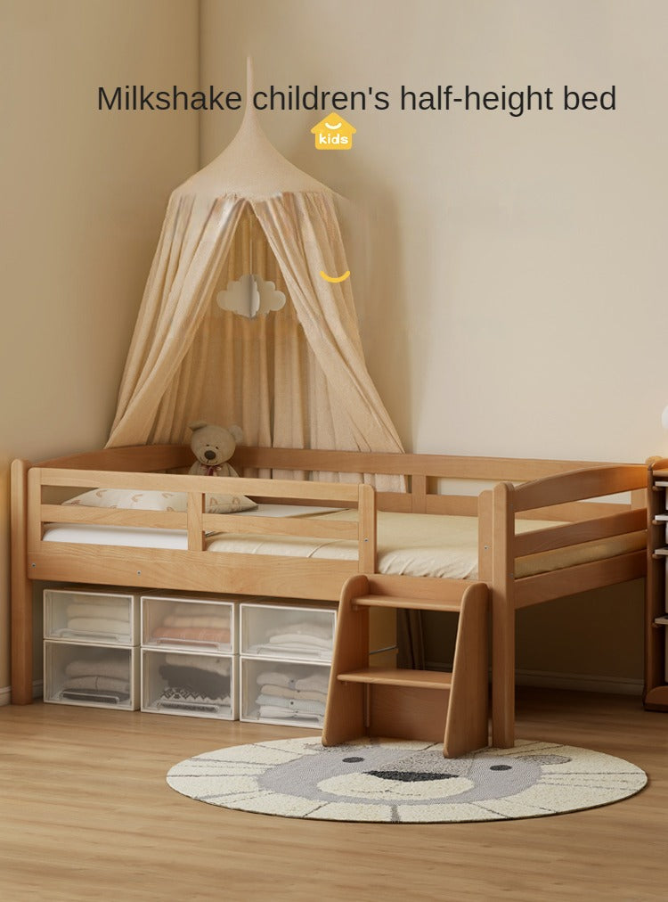 Solid Oak Wood Single Bed with Guardrail - Sturdy & Safe for Kids, Teens & Adults - Perfect for Bedrooms, Dorm Rooms & Guest Rooms