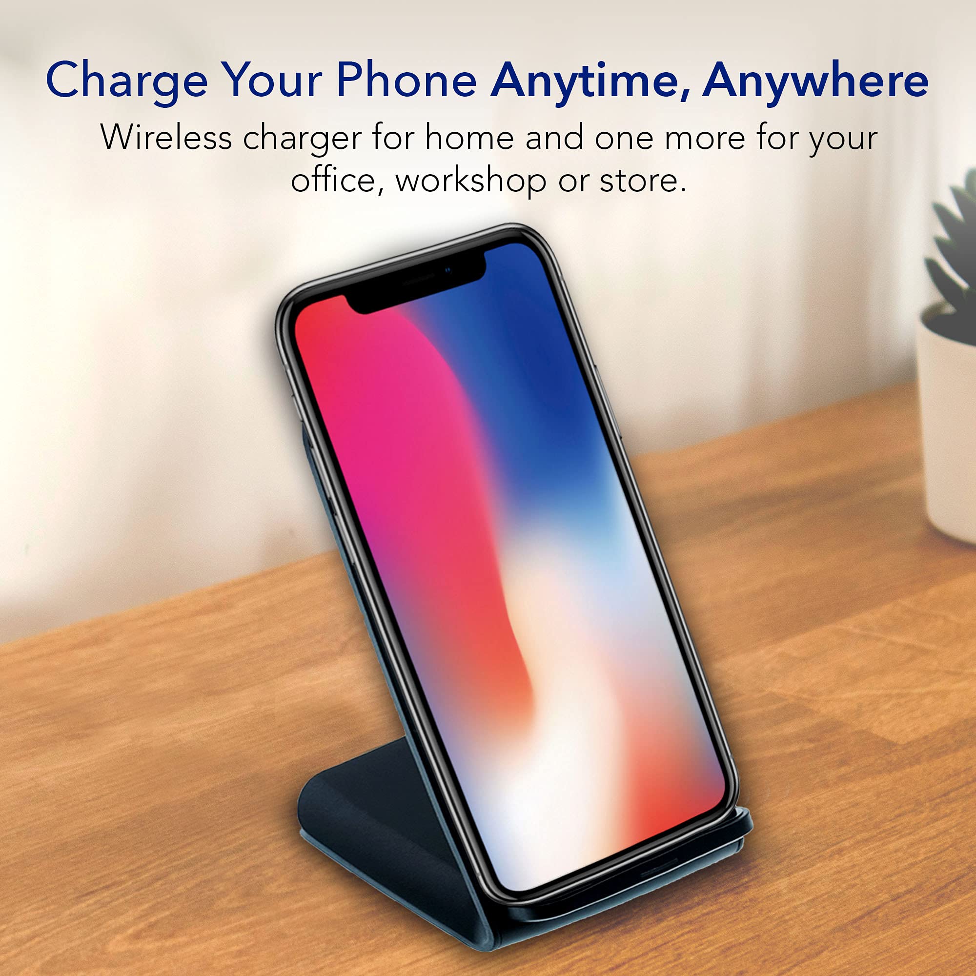 10W Dual Coil Qi Wireless Charger Stand - Fast Wireless Phone Charging for iPhone 15/14/13, Samsung Galaxy S23/S22/S21 - USB C Cable Included with Overheat Protection | Perfect for Home, Office & Nightstand Charging