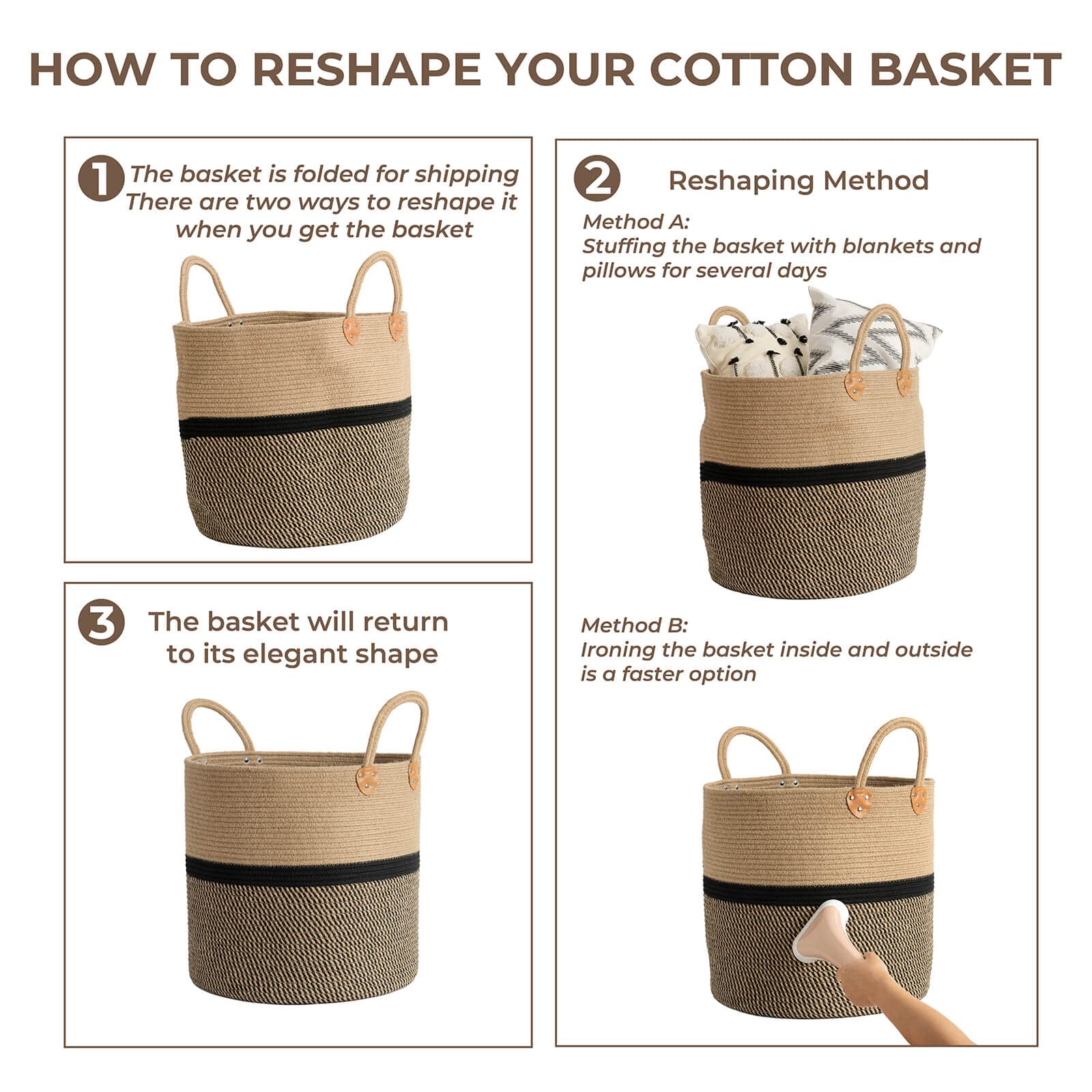 CHICVITA Extra Large Jute Storage Basket with Handles - 16