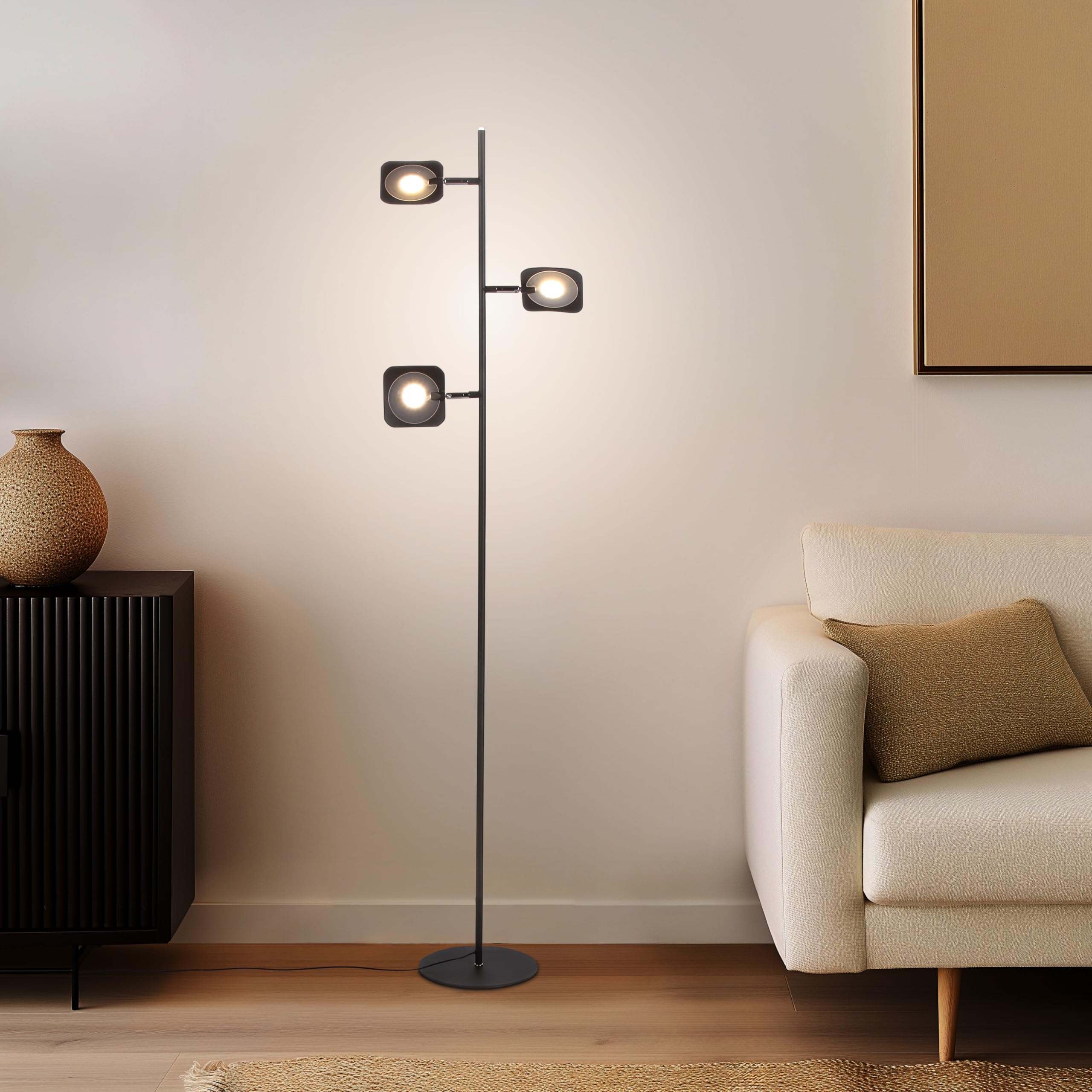 Brightech Adjustable LED Floor Lamp - Dimmable Standing Light for Living Room, Bedroom & Office, Modern Tree Design with Spotlight Panels, Space-Saving Tall Lamp in Bronze Finish | Perfect for Reading, Working & Ambient Lighting