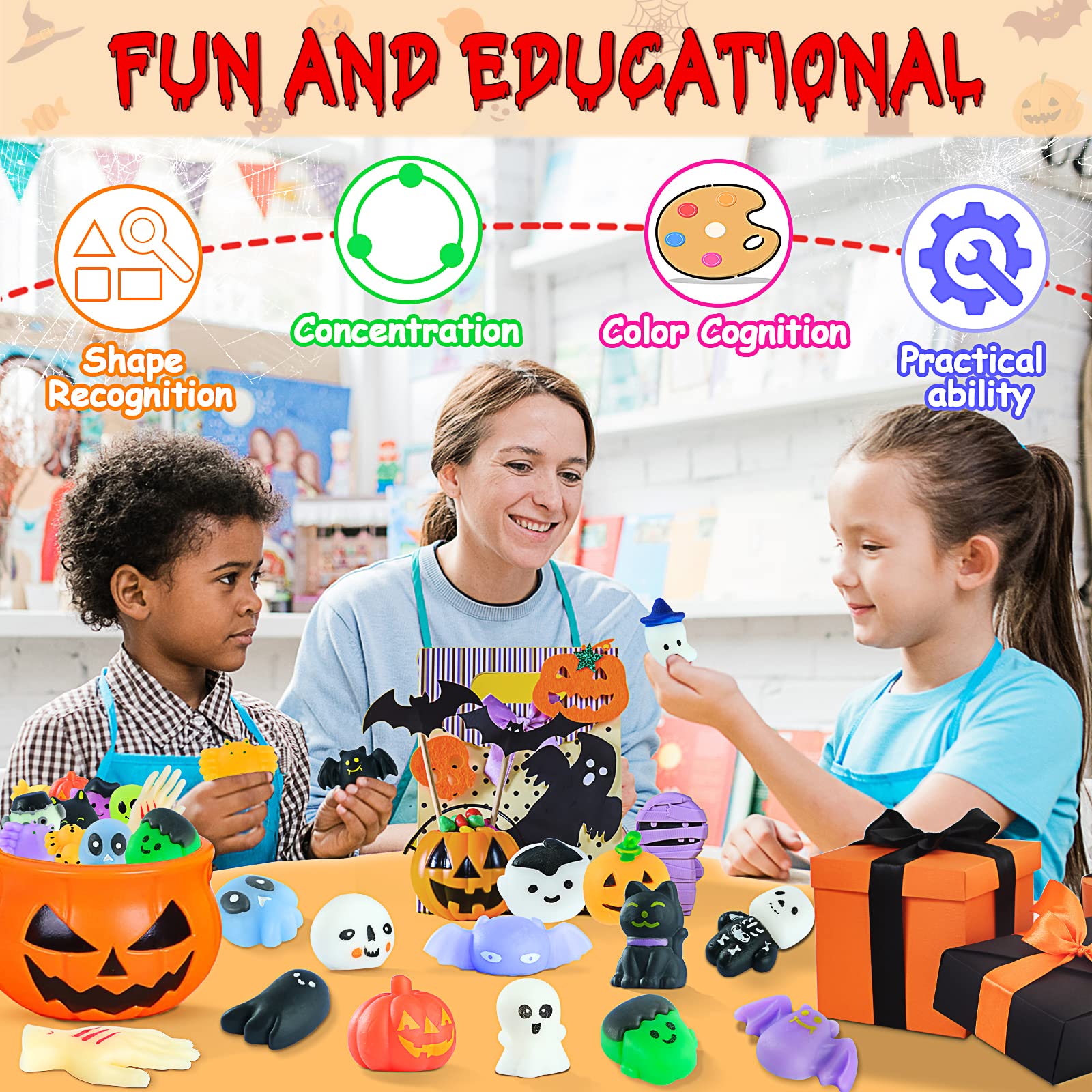 30Pcs Halloween Squishy Toys - Soft Mochi Stress Relief Toys for Kids, Trick or Treat Goodie Bag Fillers, Party Favors for Halloween, Birthday, Classroom Prizes & Piñata Fillers - Fun Sensory Toys for Boys and Girls