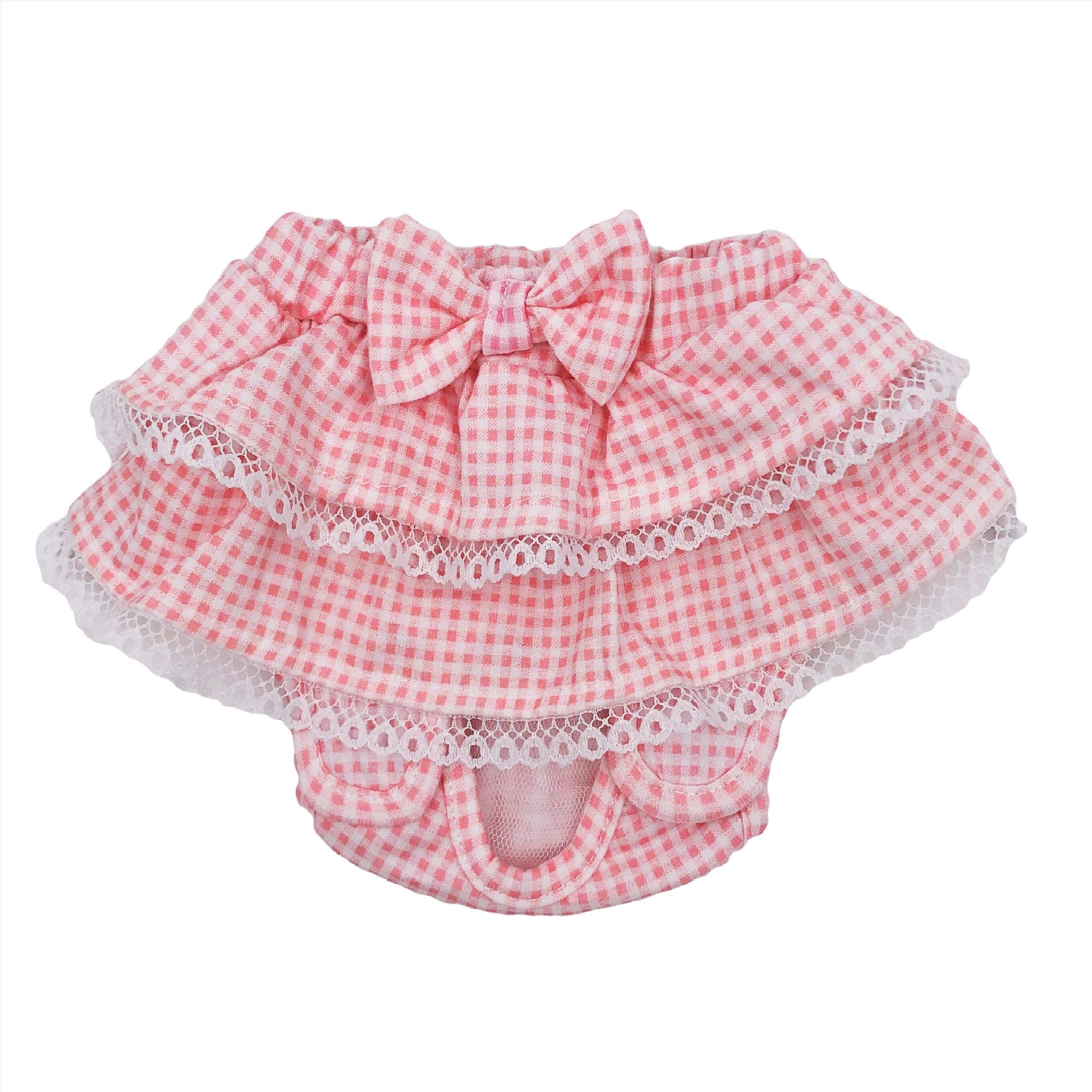 Dog Diaper Skirt for Female Pets - Cotton Sanitary Pant with Ruffles Dress - Small & Medium (Pink, Waist 8
