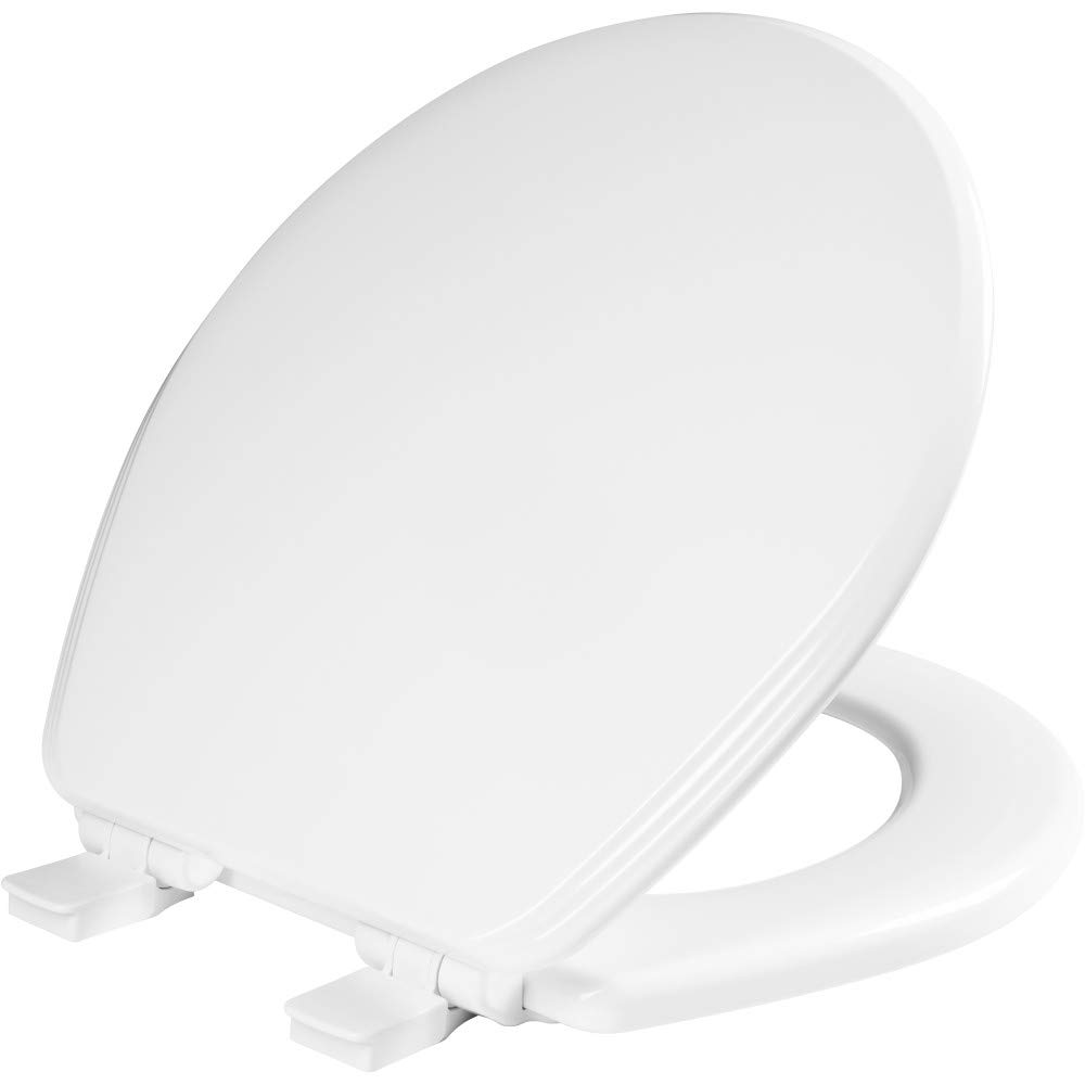 Bemis Ashland Modern Wood Toilet Seat with Decorative Edge - Slow Close, Secure Hinges, Round White - Perfect for Bathroom Upgrade & Home Renovation
