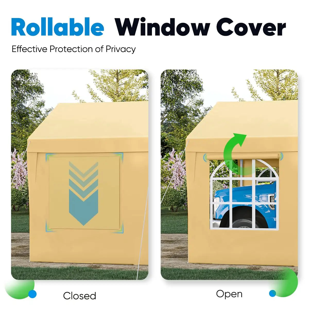 20' x 10' Heavy Duty Car Shelter with Clear Windows - Waterproof Outdoor Vehicle Cover for Cars, Trucks, SUVs - Perfect for Home Garage, Driveway & RV Storage Protection