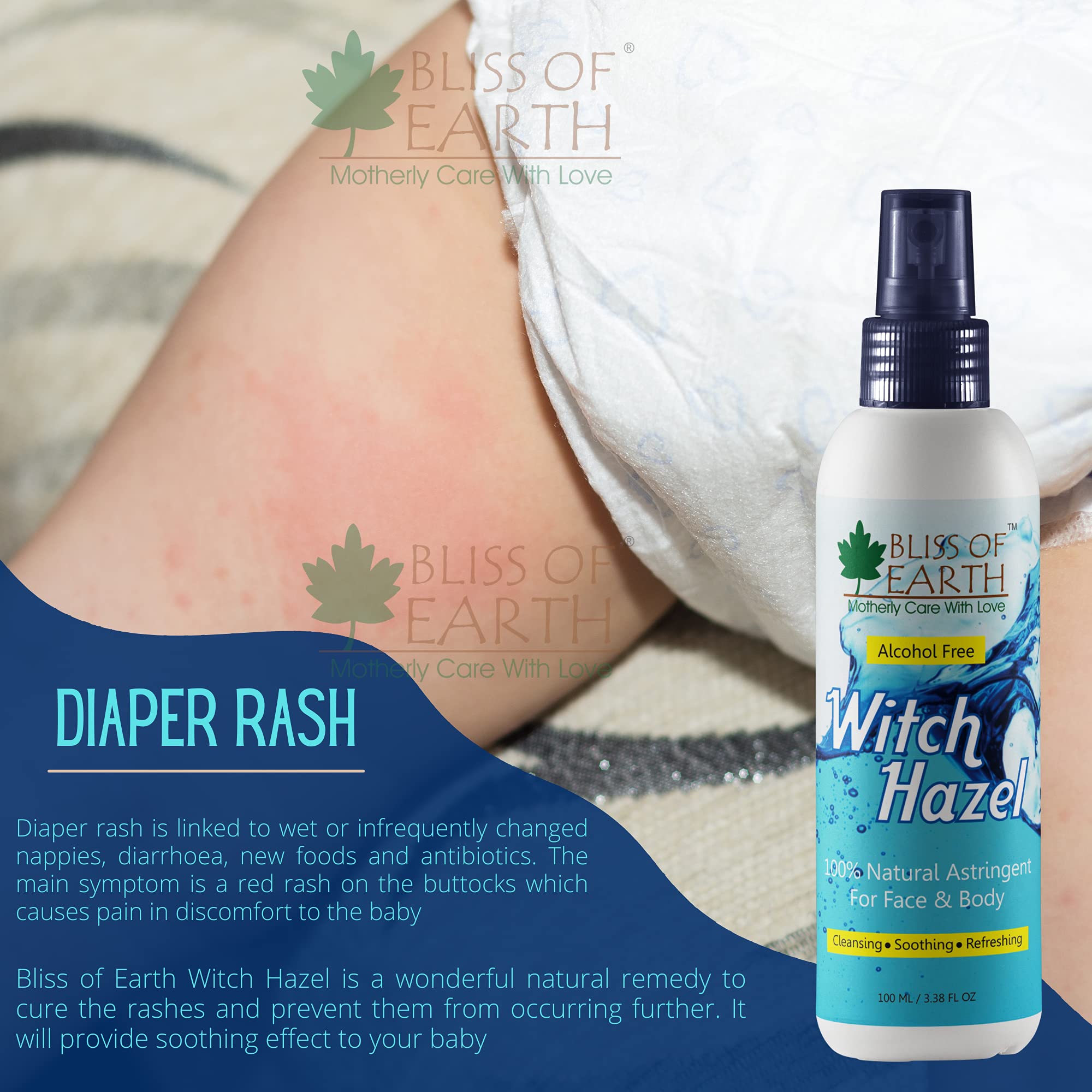Bliss of Earth Witch Hazel Toner for Face - Natural Pore Minimizer & Alcohol-Free Facial Astringent for Acne & Oily Skin (100ml) | Daily Skincare Routine & Post-Shave Soother