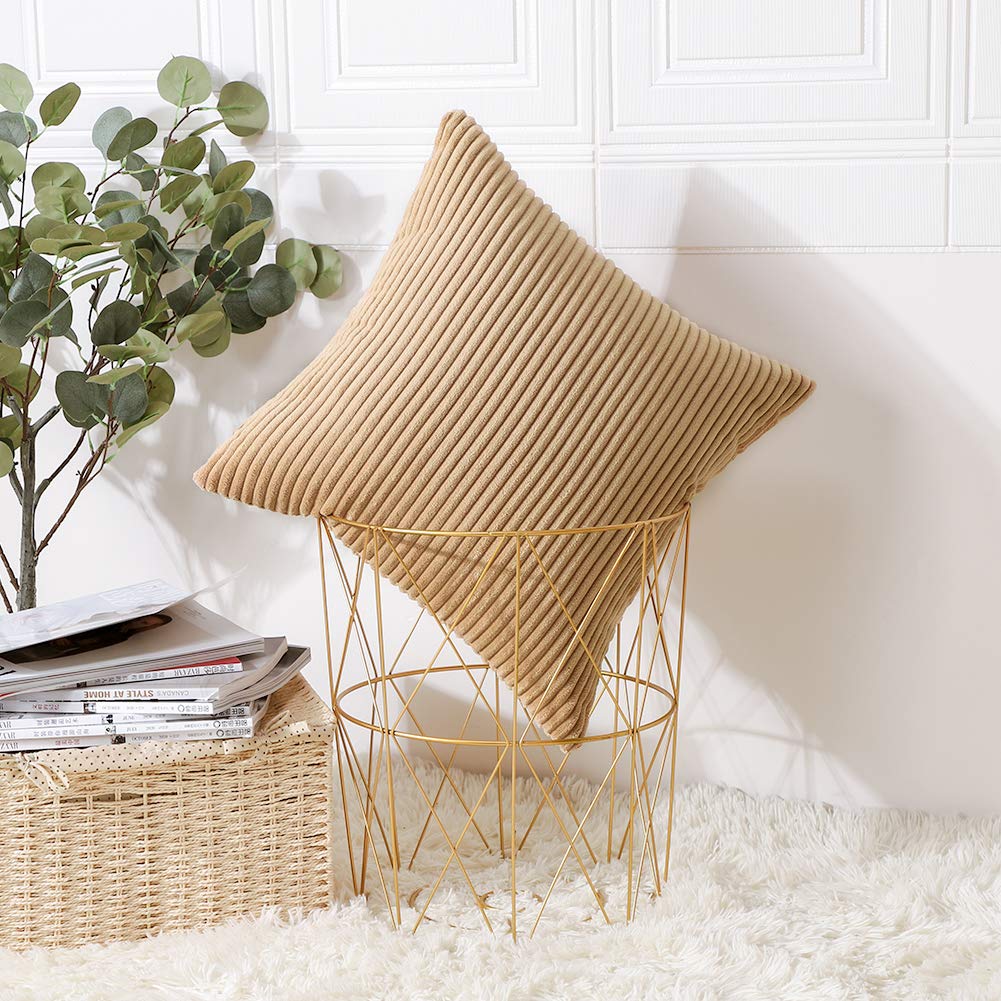 Artscope Cozy Striped Corduroy Pillow Covers 18x18 Inches - Super Soft Decorative Square Throw Pillow Cases for Sofa, Couch, Bed & Car - Khaki Home Decor | Perfect for Living Room, Nursery & Office