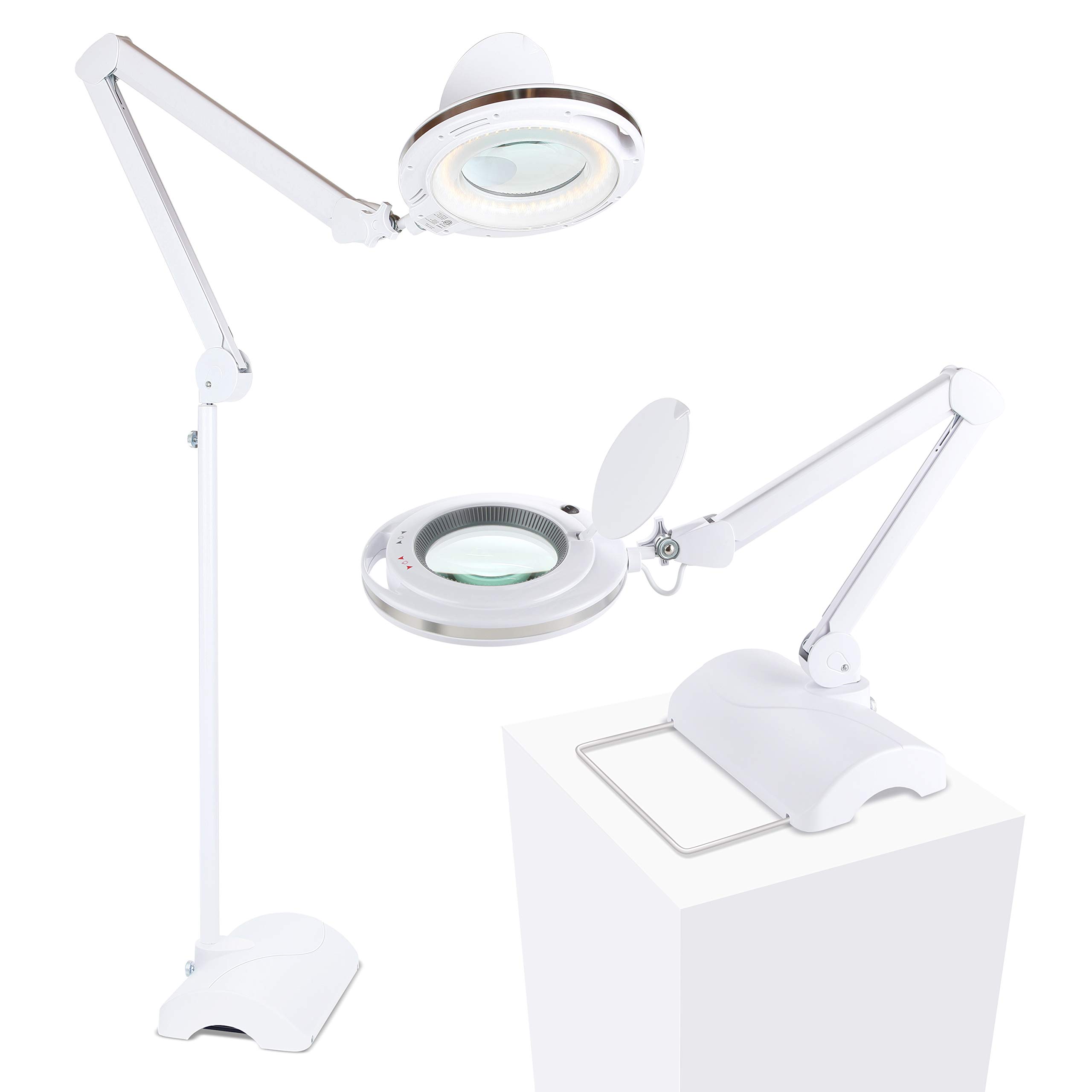 Brightech LightView Pro 2-in-1 Adjustable LED Magnifying Floor & Table Lamp - Hands-Free Reading Light with Bright Illumination for Crafts, Sewing & Close Work - Standing Magnifier Lamp for Home Office & Hobby Use