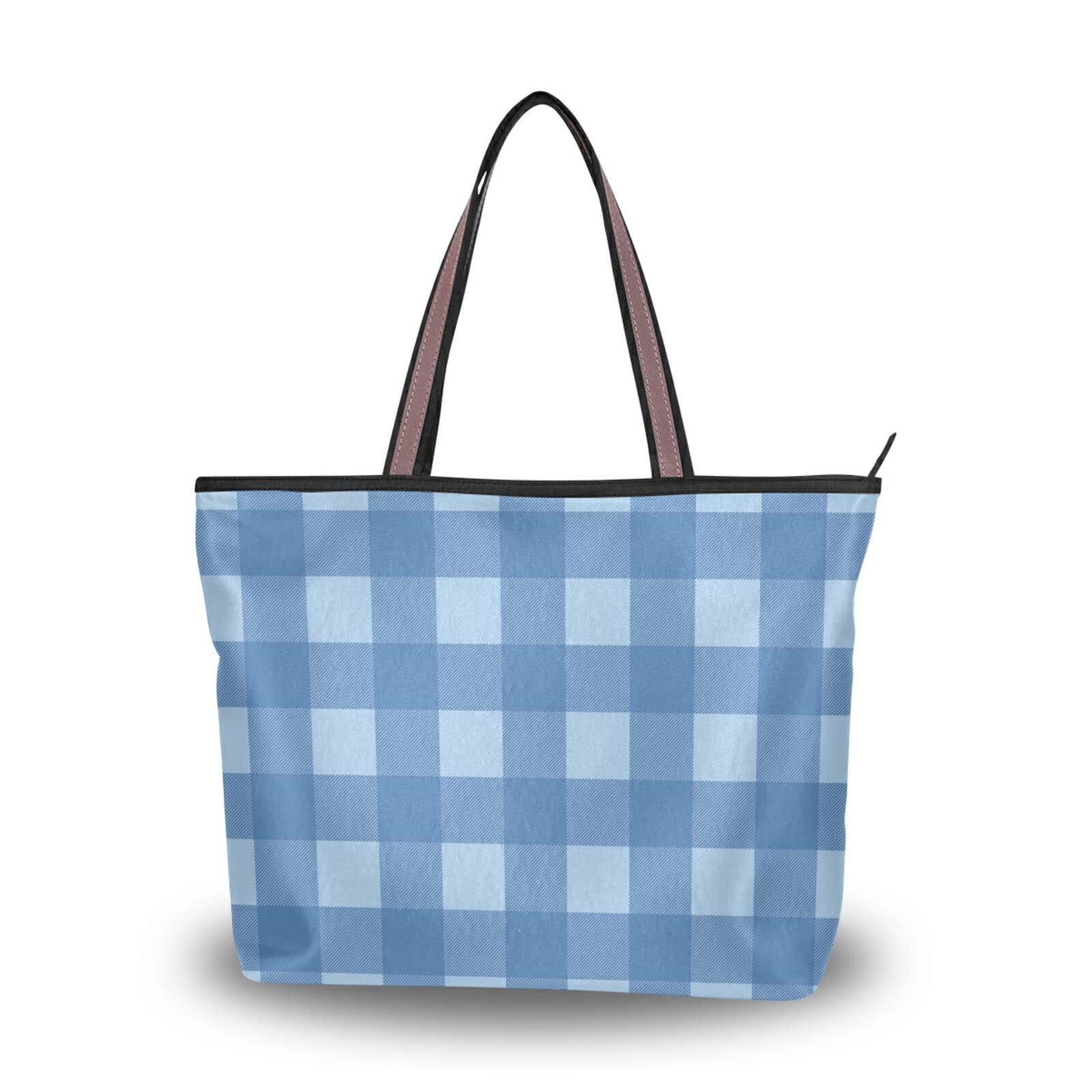 Stylish Navy Plaid Tote Bag for Women - Large Capacity Zippered Grocery & Shopping Bag - Durable Cotton Purse for Work, Travel & Daily Use (2 Size Options) - Perfect for Office, Beach & Weekend Errands