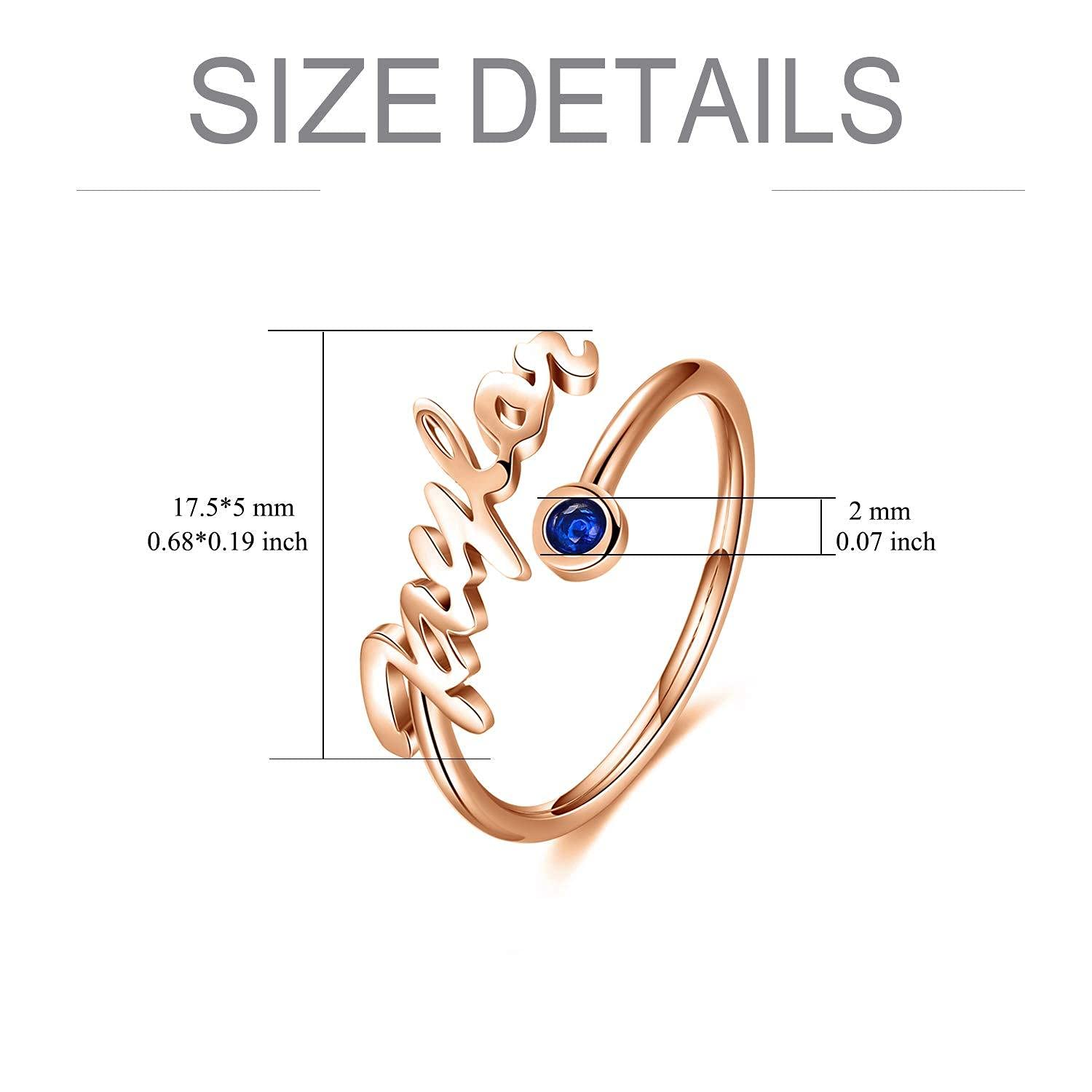 Personalized Sterling Silver Name Rings with Simulated Birthstone - Custom Engraved Adjustable Engagement Rings for Women - Perfect for Anniversaries, Valentine's Day & Special Gifts