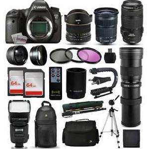 Canon EOS 6D DSLR Camera Bundle with 70-300mm IS USM, 6.5mm Fisheye, 24-105mm STM, 450-1600mm Lens, Case & 128GB Memory Card - Perfect for Wildlife, Sports & Travel Photography