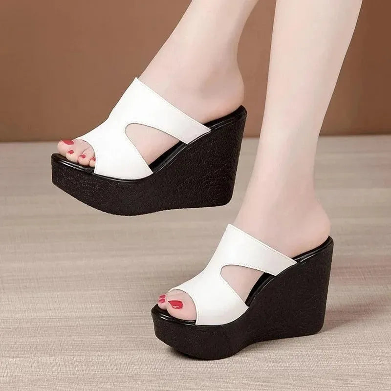 Comfortable Slip-On Leather Wedge Sandals for Women - Stylish Summer Casual Shoes for Beach, Travel & Everyday Wear