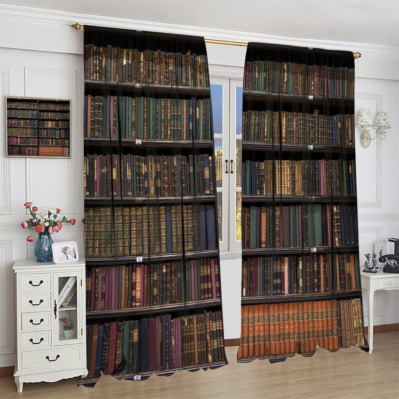 Blackout Curtains for Living Room - Bookshelf Printed Window Drapes 72x63 Inch, Darkening Rod Pocket Curtains for Home Decor & Library, Perfect for Bedrooms, Study Rooms and Home Theaters