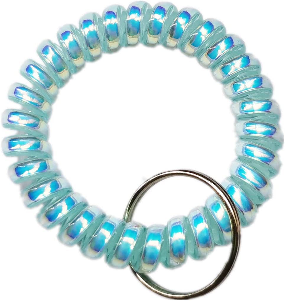 Iridescent Spiral Stretch Keychain Bracelet - Pack of 5 | Spring Coil Wristband for Keys, Rings & Small Items | Perfect for Home, Office & Travel Organization