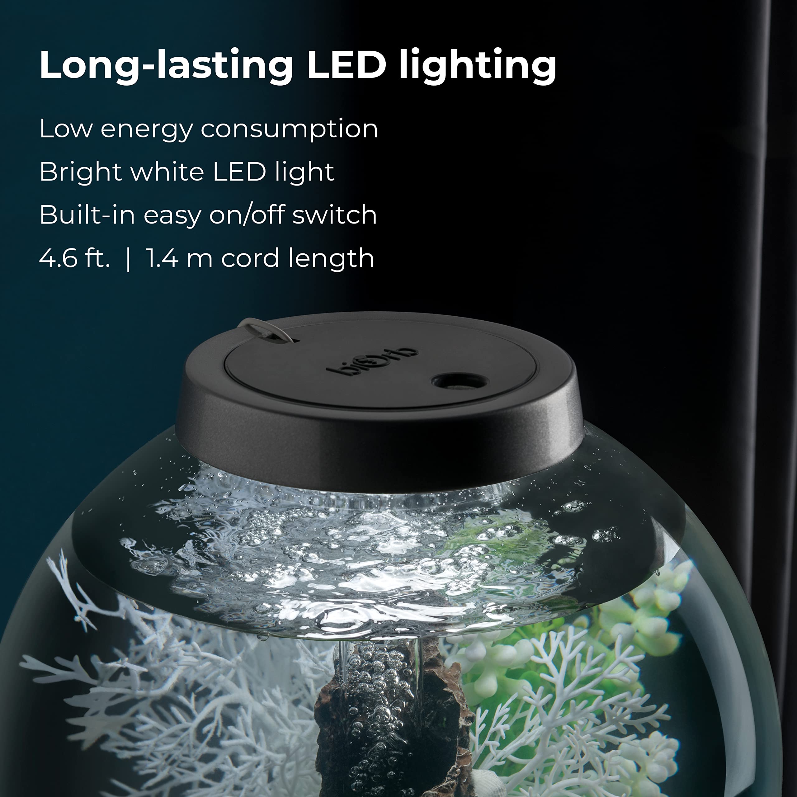 biOrb Classic 15 Acrylic 4-Gallon Aquarium with White LED Lights - Modern Compact Fish Tank for Tabletop or Desktop Display, Silver-Trimmed - Perfect for Home, Office Decor & Small Space Living