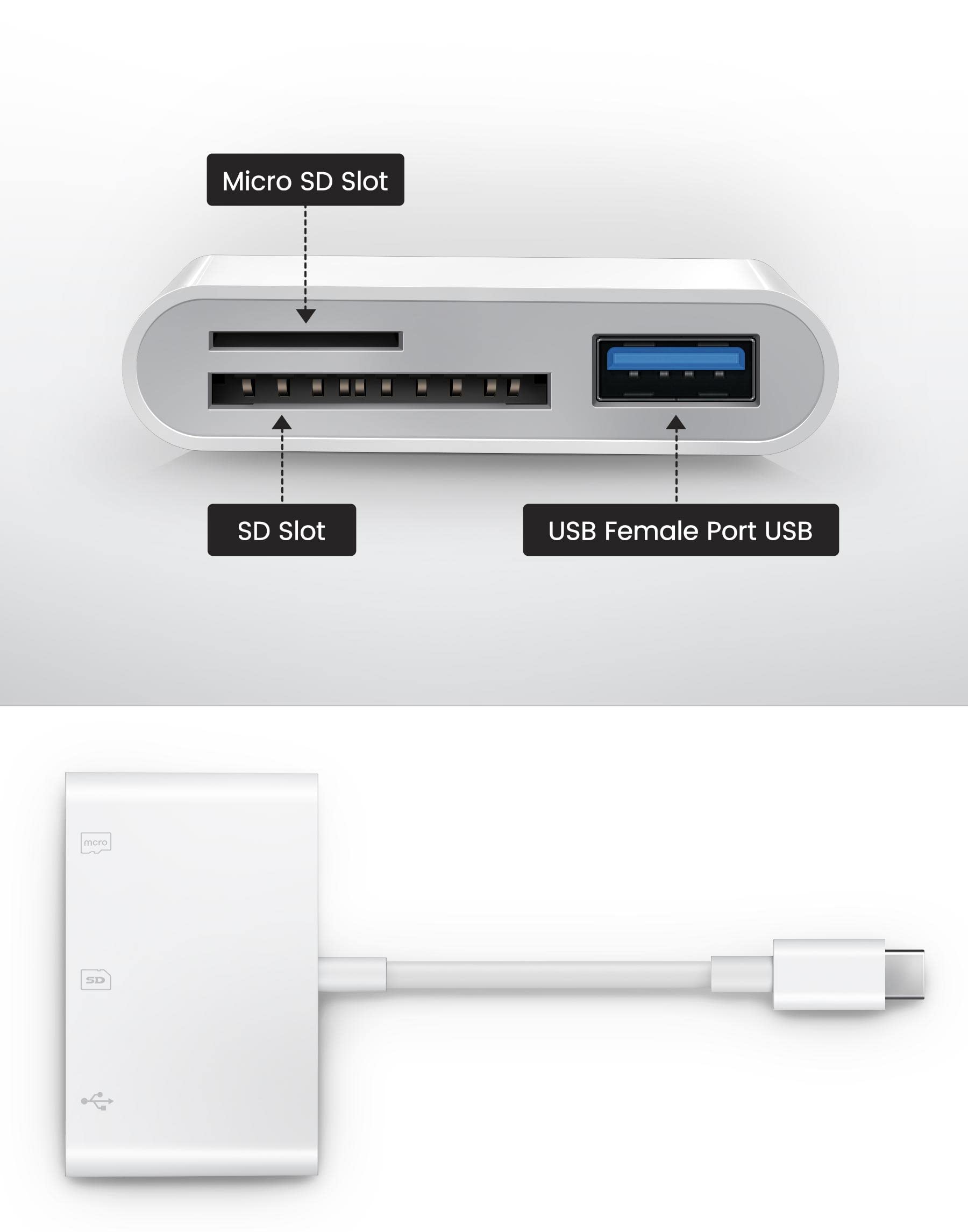 USB C SD Card Reader - High-Speed USB-C to SD/MicroSD Card Adapter for iPad, MacBook, Laptop, Galaxy - Compatible with iPad Pro/Air/Mini, MacBook Pro/Air, iMac, Trail Cameras - White | Perfect for Photo Transfer, Data Backup & Outdoor Photography