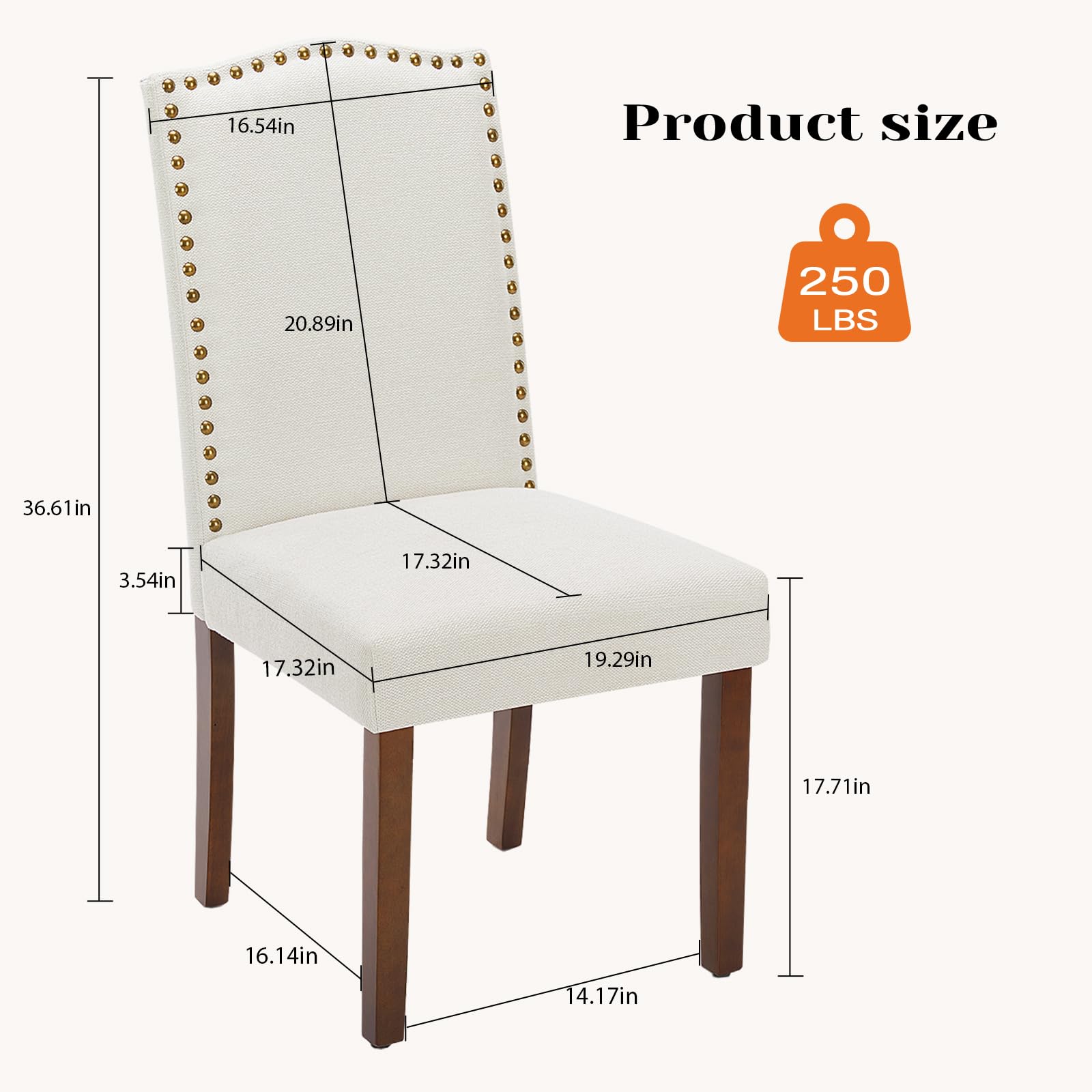 Sweetcrispy Mid Century Modern Dining Chairs Set of 4 - Upholstered Fabric Kitchen & Dining Room Chairs with Nailhead Trim & Wooden Legs - Perfect for Bedroom, Living Room & Home Office - Beige