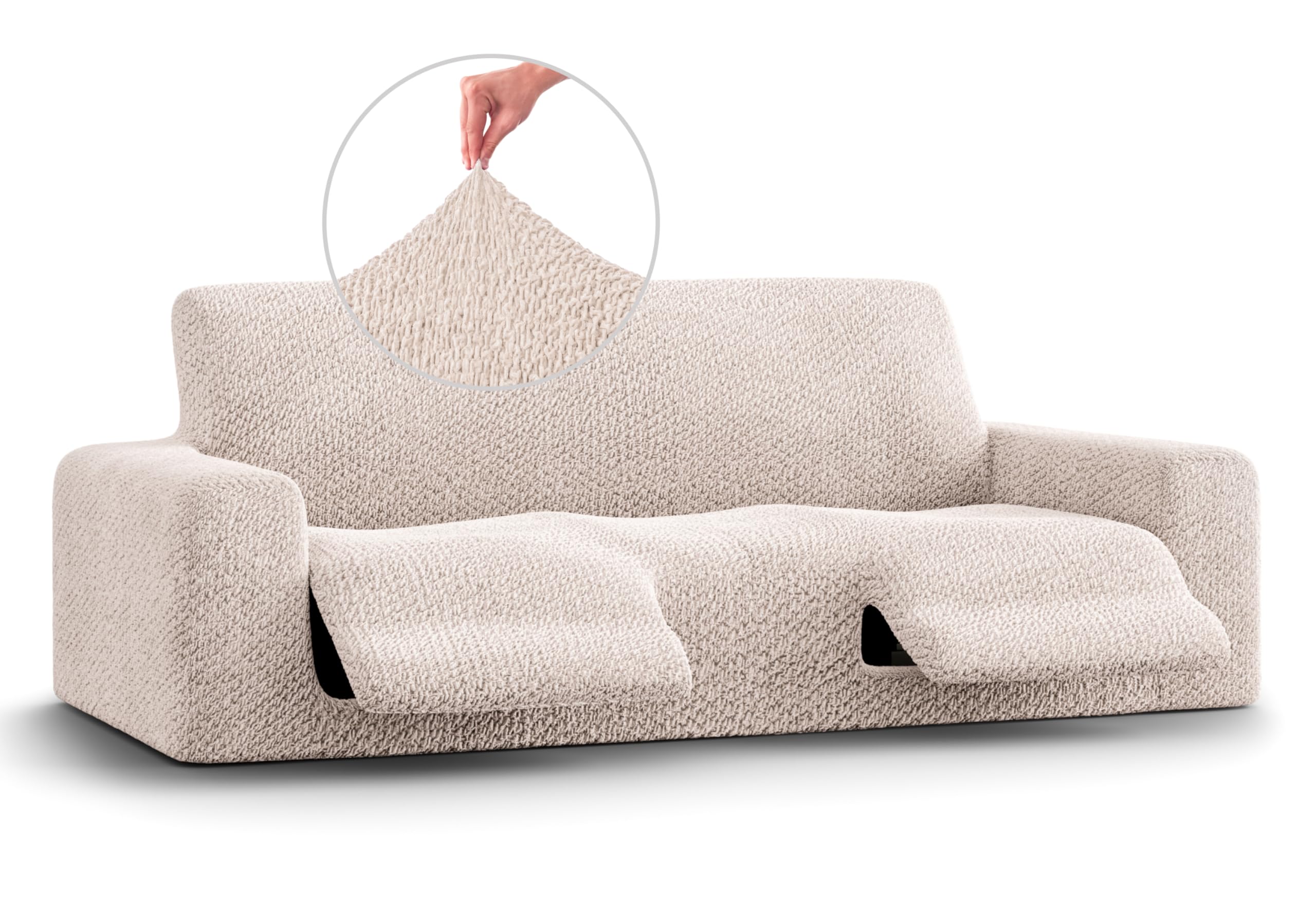 PAULATO BY GA.I.CO. Recliner Sofa Cover - Stretchable 1-Piece Slipcover for Reclining Couches - Soft Polyester Fabric Furniture Protector - Velvet Collection (Ivory) - Perfect for Living Room, Home Theater & Office Use