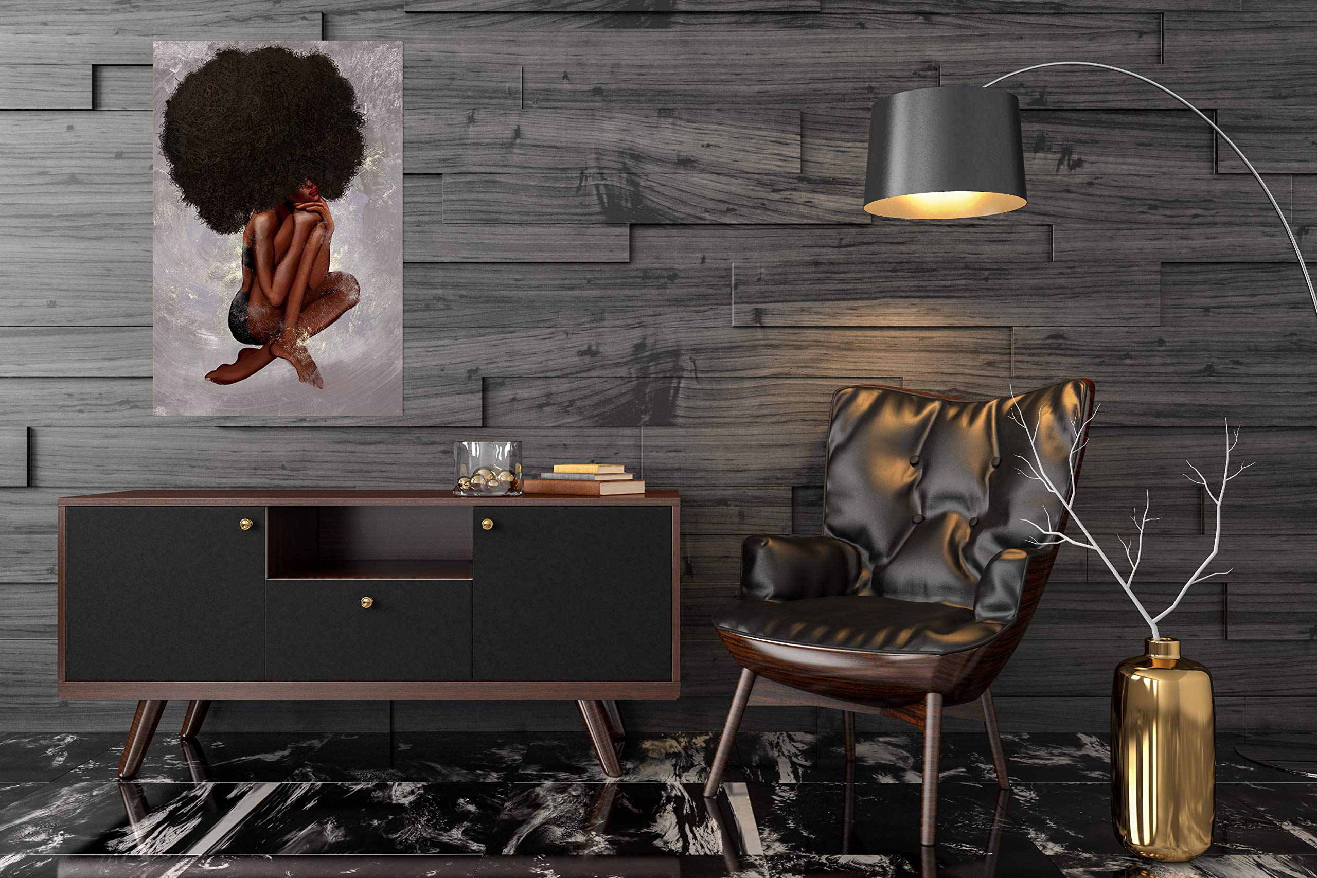 African American Wall Art - Black Girl Abstract Pop Art Canvas Print, Afro Woman Painting, Framed Ready to Hang - Perfect for Living Room, Bedroom & Office Decor