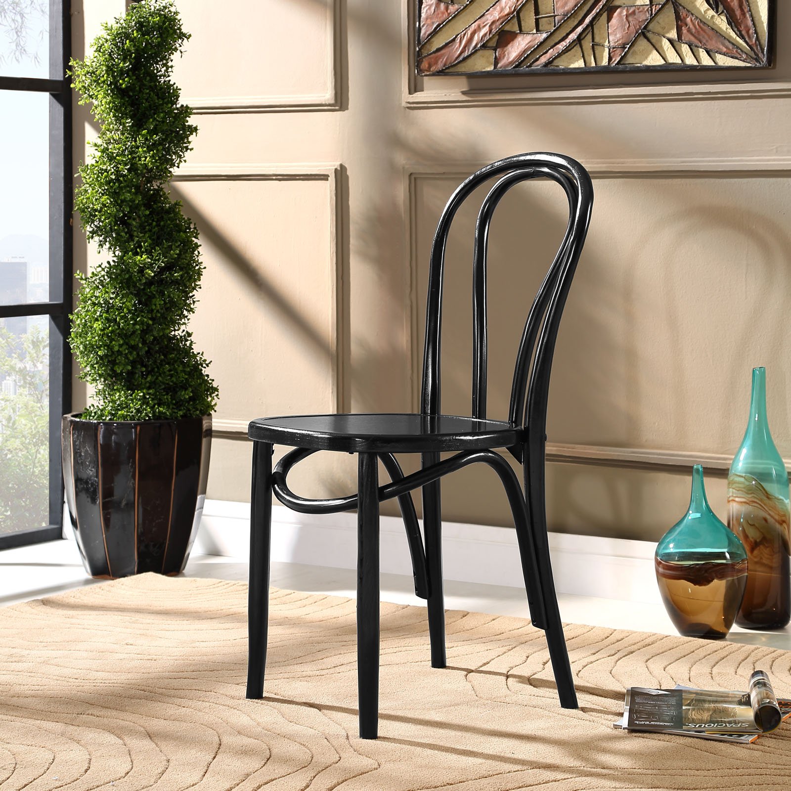 Modway Eon Natural Elm Wood Dining Chair - Black Fully Assembled Kitchen & Dining Room Furniture for Home, Restaurant & Office Use