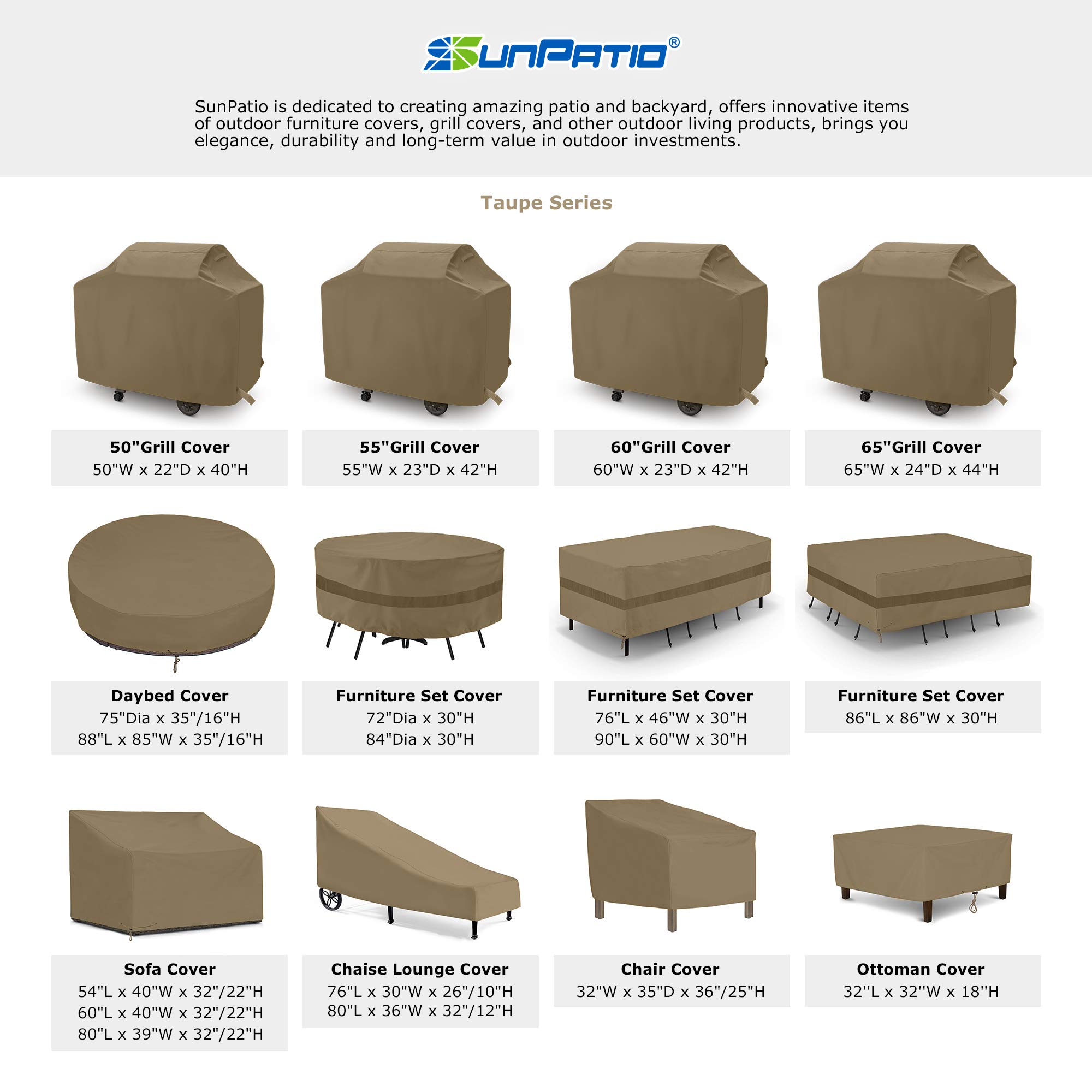 SunPatio 88 Inch Heavy Duty Waterproof Outdoor Daybed Cover - All Weather Protection with Taped Seams & FadeStop Material (Taupe) - Perfect for Patio Furniture, Garden Sofas, Poolside Loungers & Outdoor Living Spaces