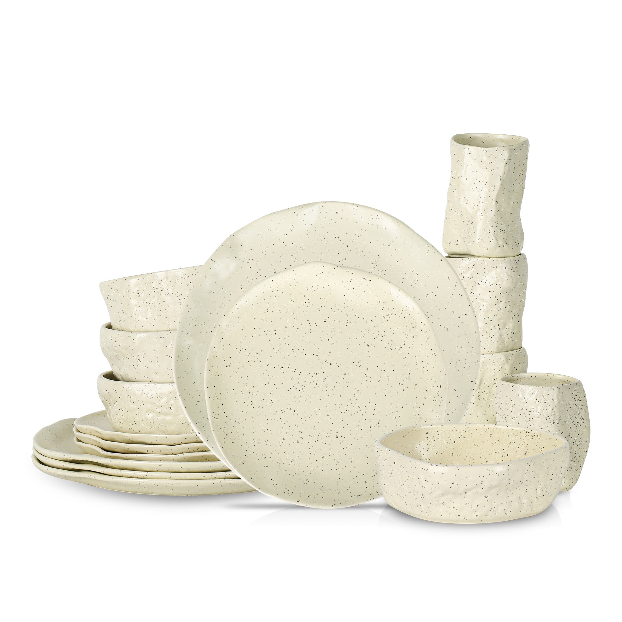 Atik Stoneware Dinnerware Set - Cream Speckled Ceramic Plates & Bowls for Everyday Dining, Dinner Parties & Home Decor