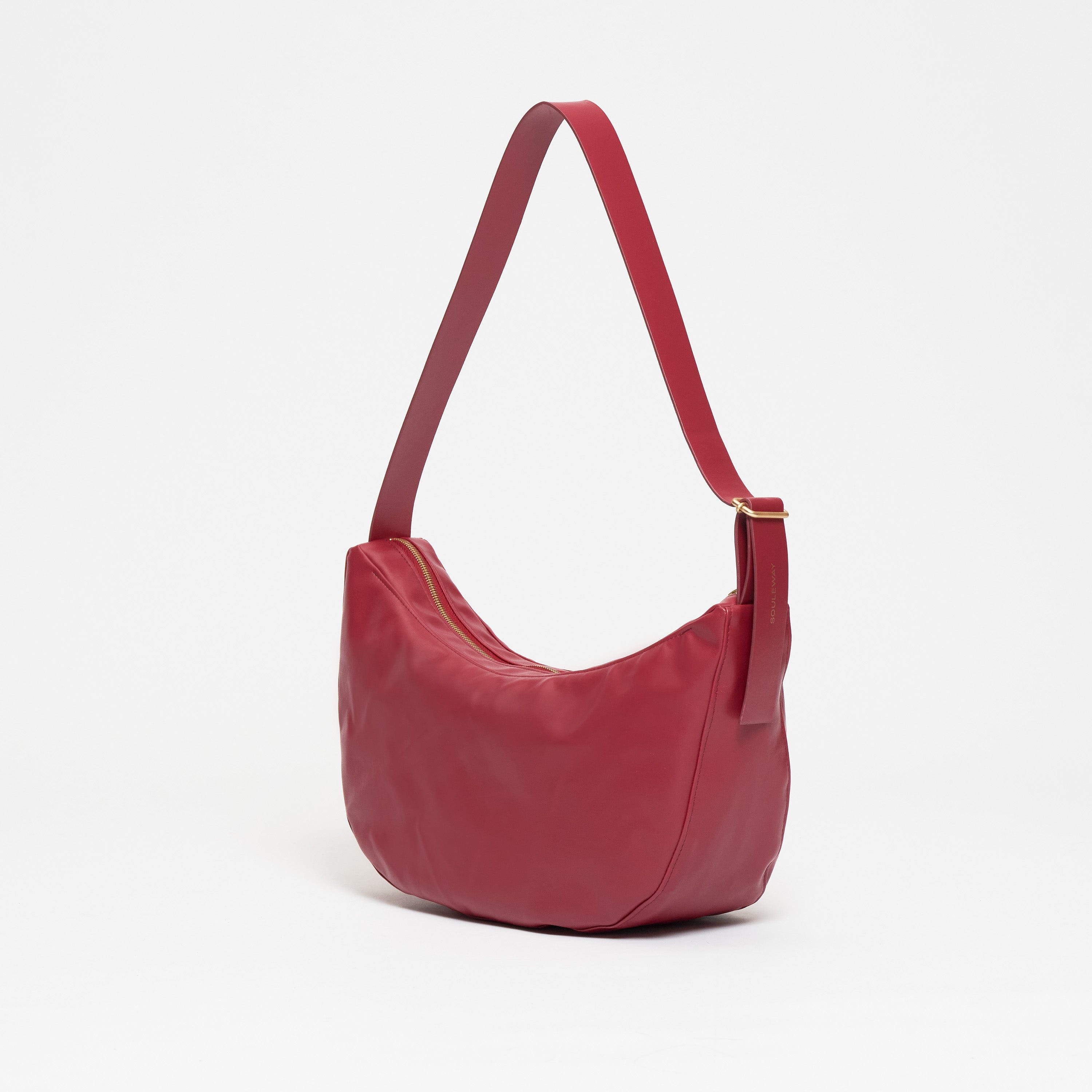 Vegan Olive Leather Half Moon Crossbody Bag | Cherry Red | Eco-Friendly & Cruelty-Free Handbag for Women | Perfect for Casual Outings & Evening Events