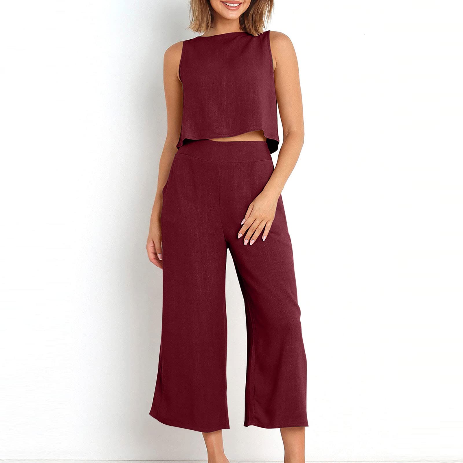 **Women's 2-Piece Linen Lounge Set – Extra Long Pants & Top for Tall & Plus Size – Maternity & Casual Wear – Perfect for Relaxing at Home or Travel**