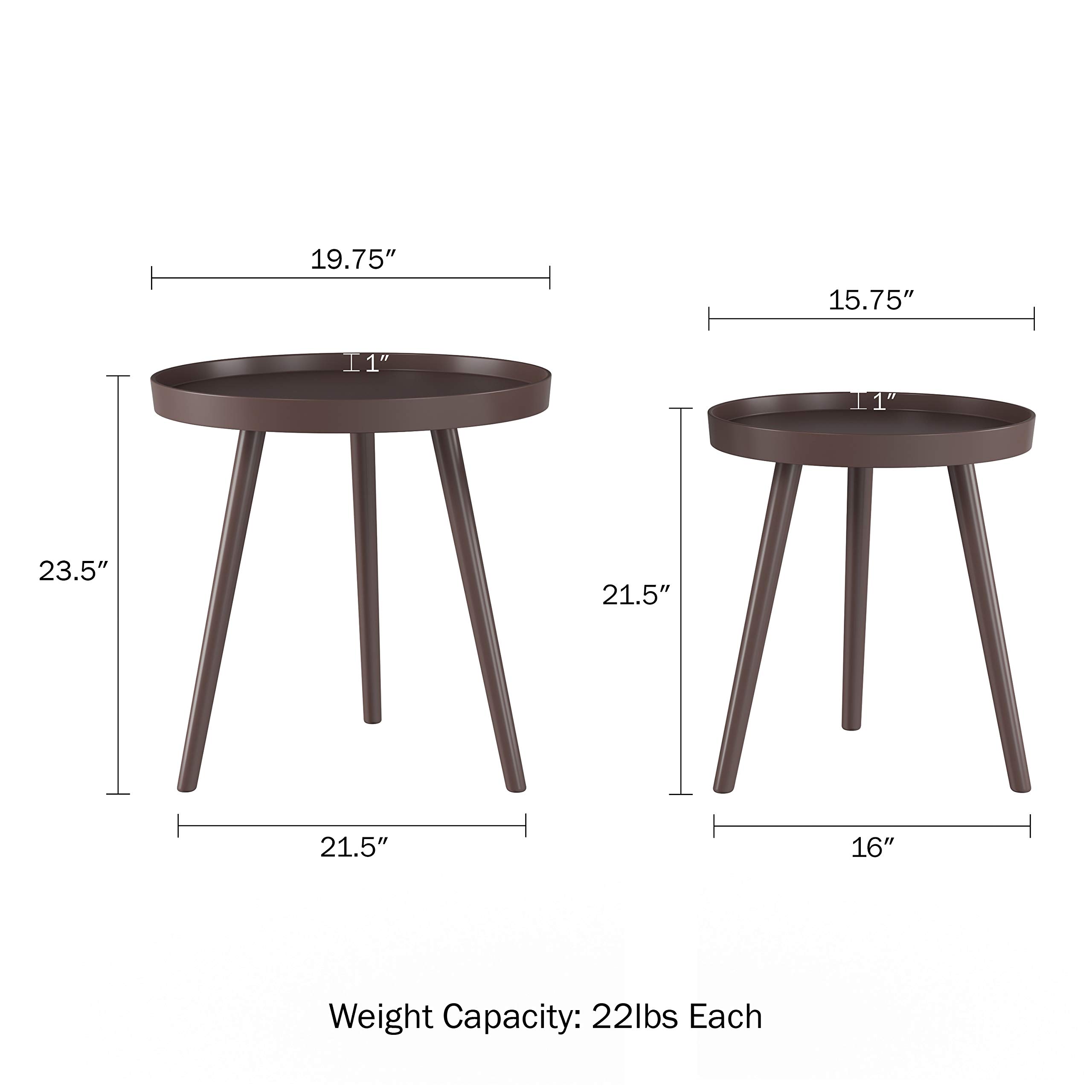 Lavish Home Nesting Side Tables - Set of 2 Round End Tables for Living Room, Bedroom, or Home Office - Mid-Century Modern Accent Table Set with Tray Tops - Brown Wood Nightstands - Perfect for Small Spaces, Coffee Table Alternatives & Stylish Home Decor