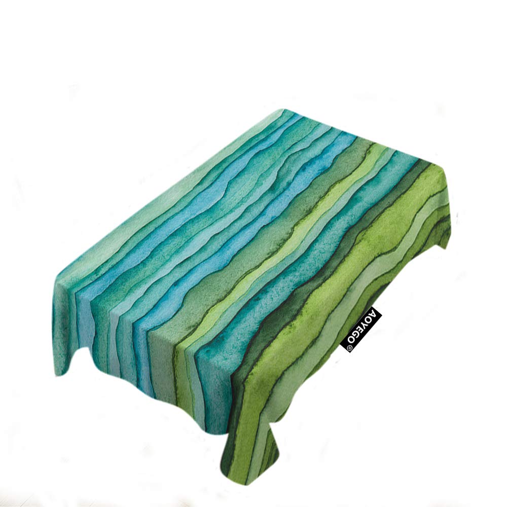 Blue and Green Waves Rectangle Tablecloth - 60x104 Inch Stripe Dye Flow Wavy Sea Design Polyester Fabric for Indoor Outdoor Picnic, Party, Dinner Table - Perfect for Beach Themed Decor, Summer Gatherings & Outdoor Dining