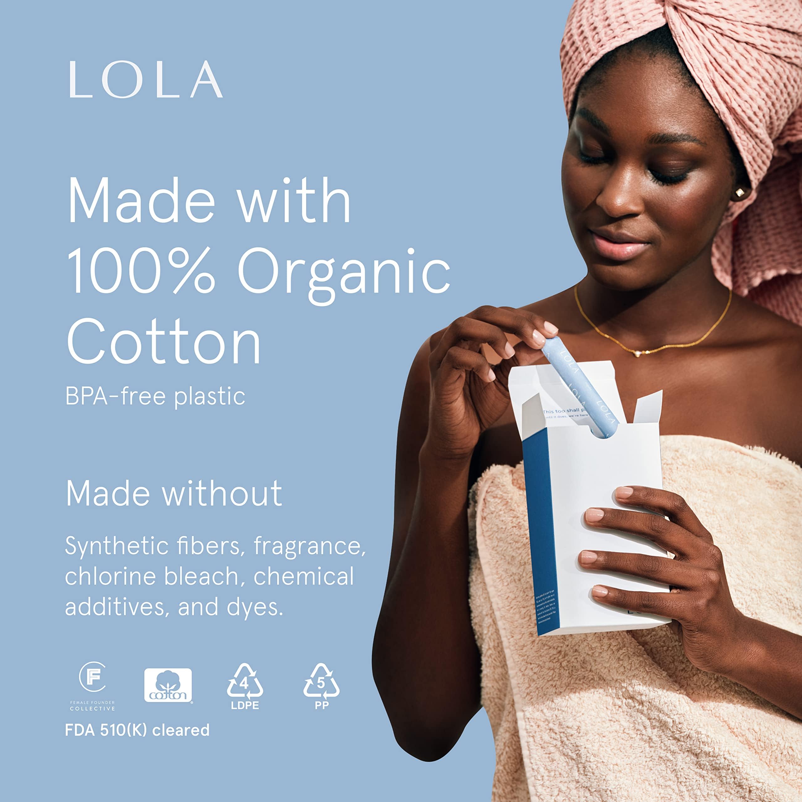 LOLA Organic Cotton Tampons - 8 Count, Light Absorbency, Non-Toxic & HSA/FSA Approved Feminine Hygiene Products | Comfortable Period Protection for Active Women