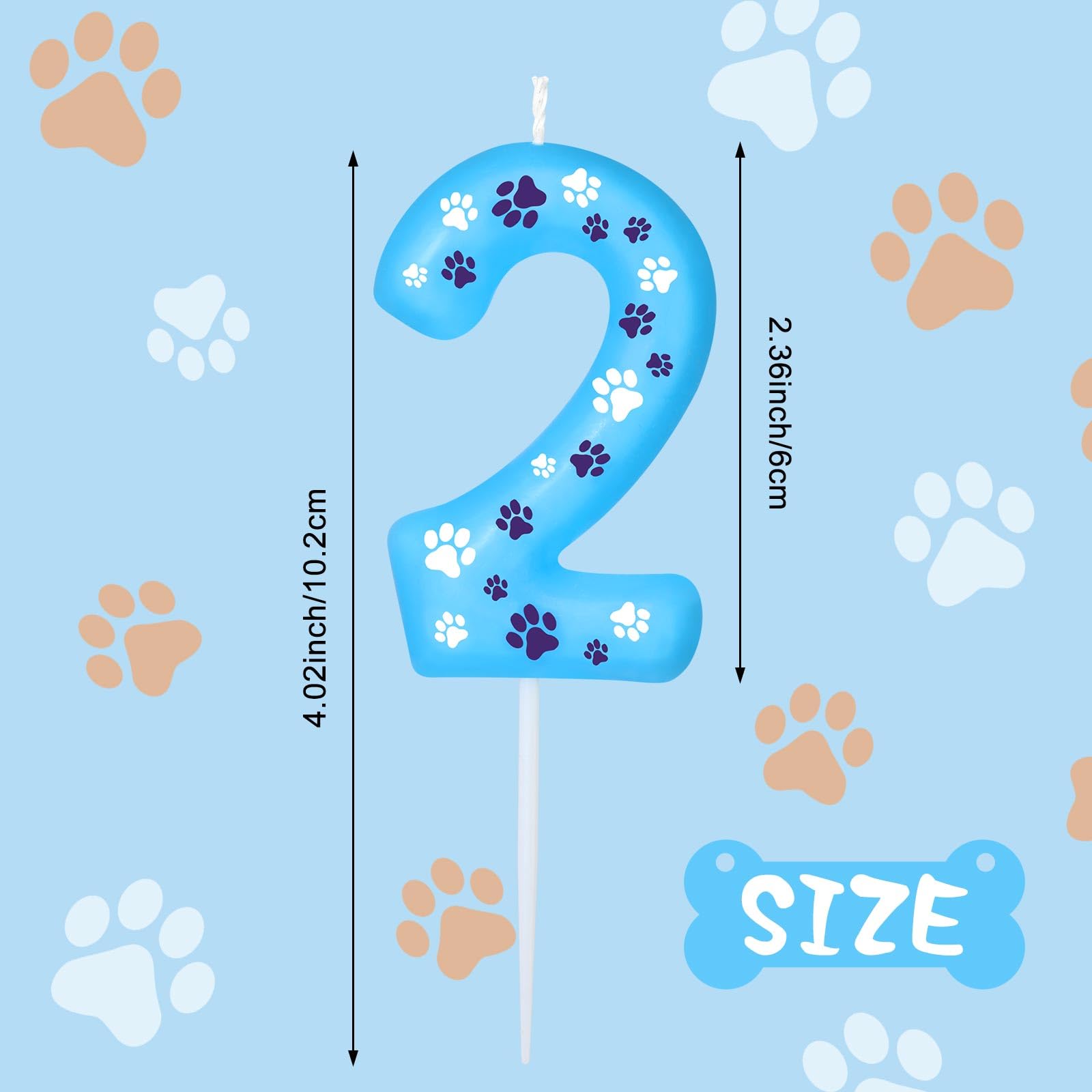 Blue Dog Paw Birthday Candles - Number 2 Cake Topper for Dog Themed Parties