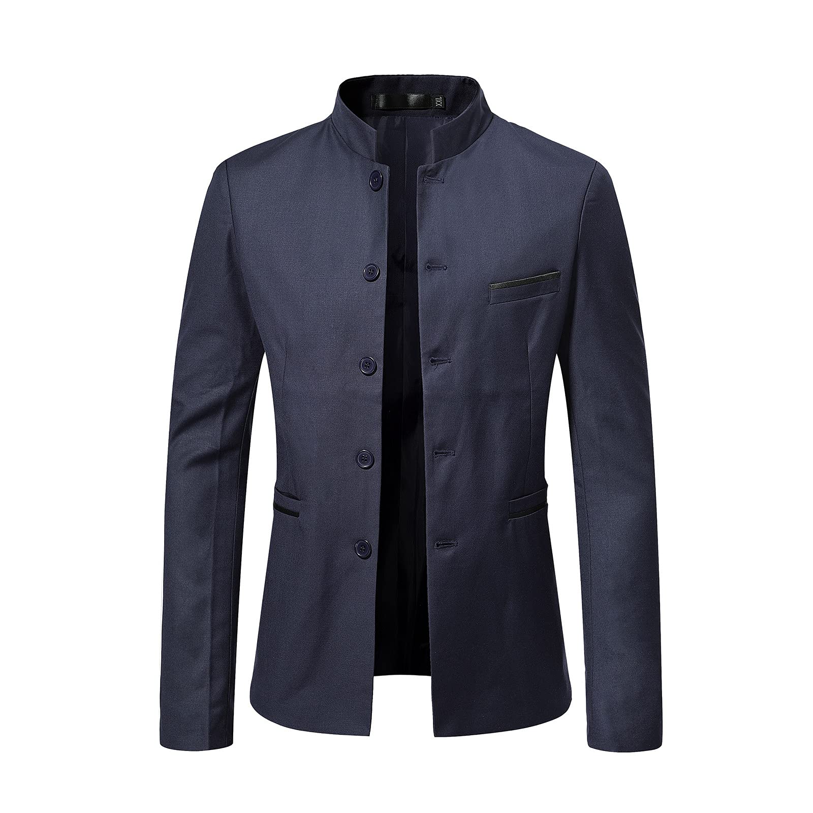 Slim Fit Men's Blazer Jacket - Solid Color Stand Collar for Casual & Office Wear
