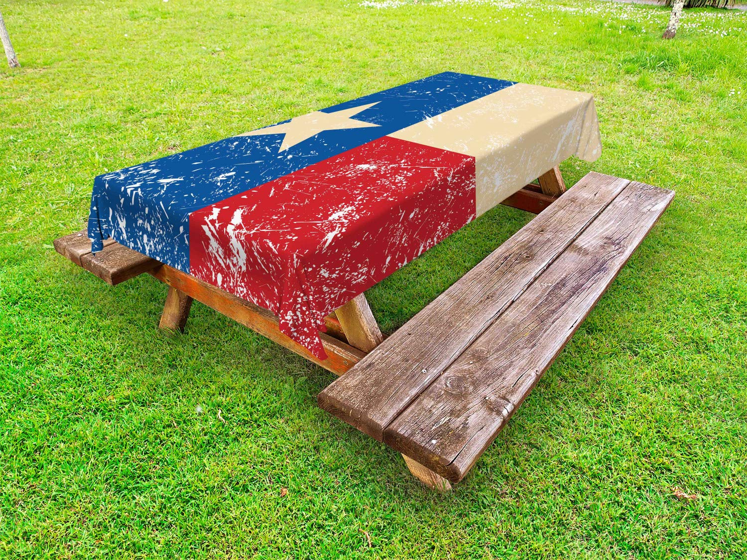 Ambesonne Texas Star Outdoor Tablecloth - Vintage Grunge Flag Design with Lone Star Retro Independence Theme - Washable Picnic Table Cover 58x120 Inches in Vermilion Beige Navy Blue - Perfect for 4th of July BBQs, Picnics, and Patriotic Outdoor Decor