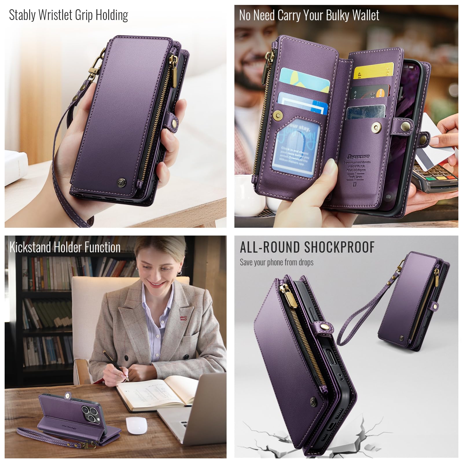 RFID Blocking PU Leather Wallet Case for iPhone 15 Pro (6.1