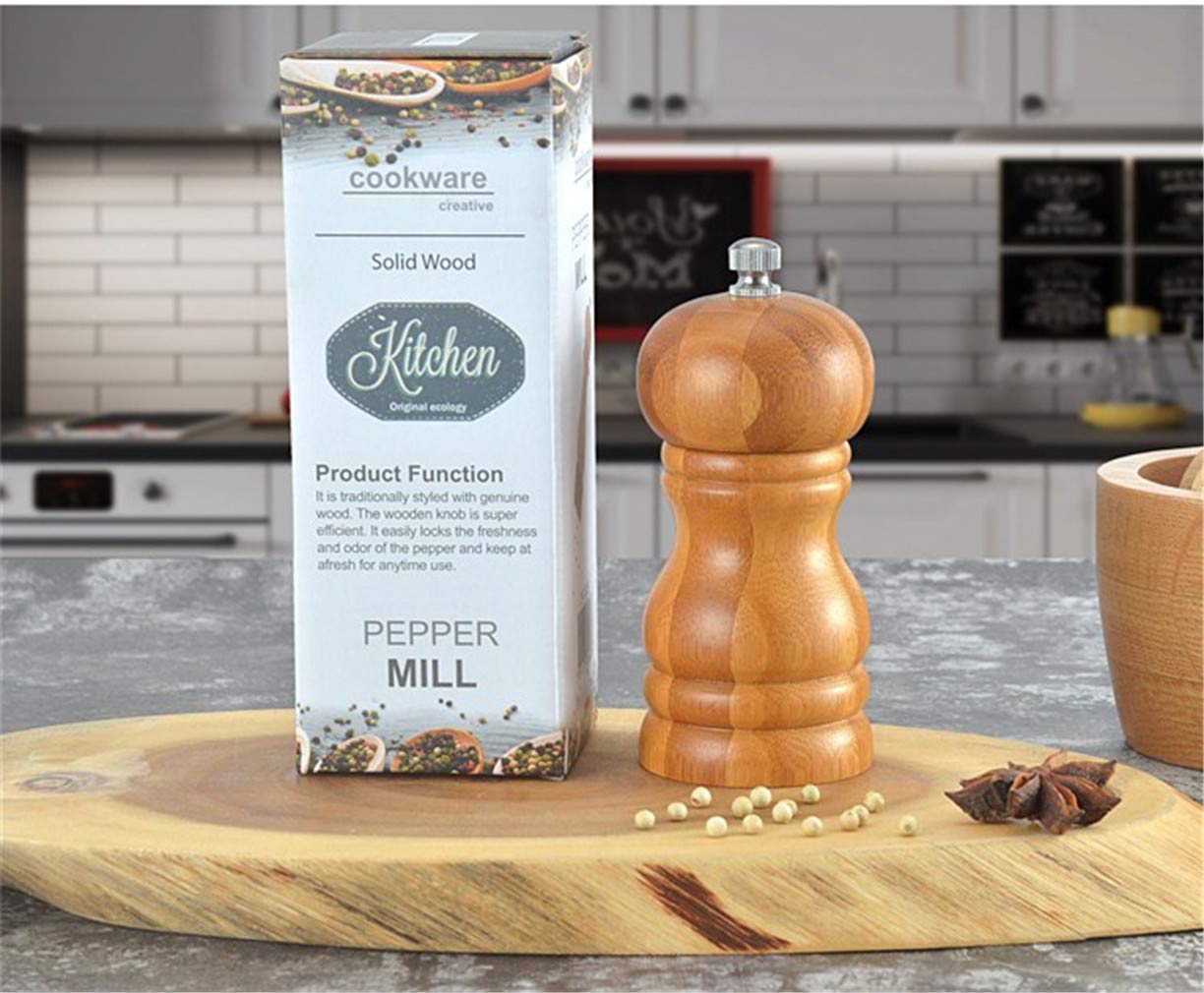 Premium Wooden Salt and Pepper Grinder Set - 4 Inch (11.5cm) Adjustable Ceramic Mill with Coarse to Fine Grind Settings - Perfect for Kitchen, Dining Table & Gourmet Cooking