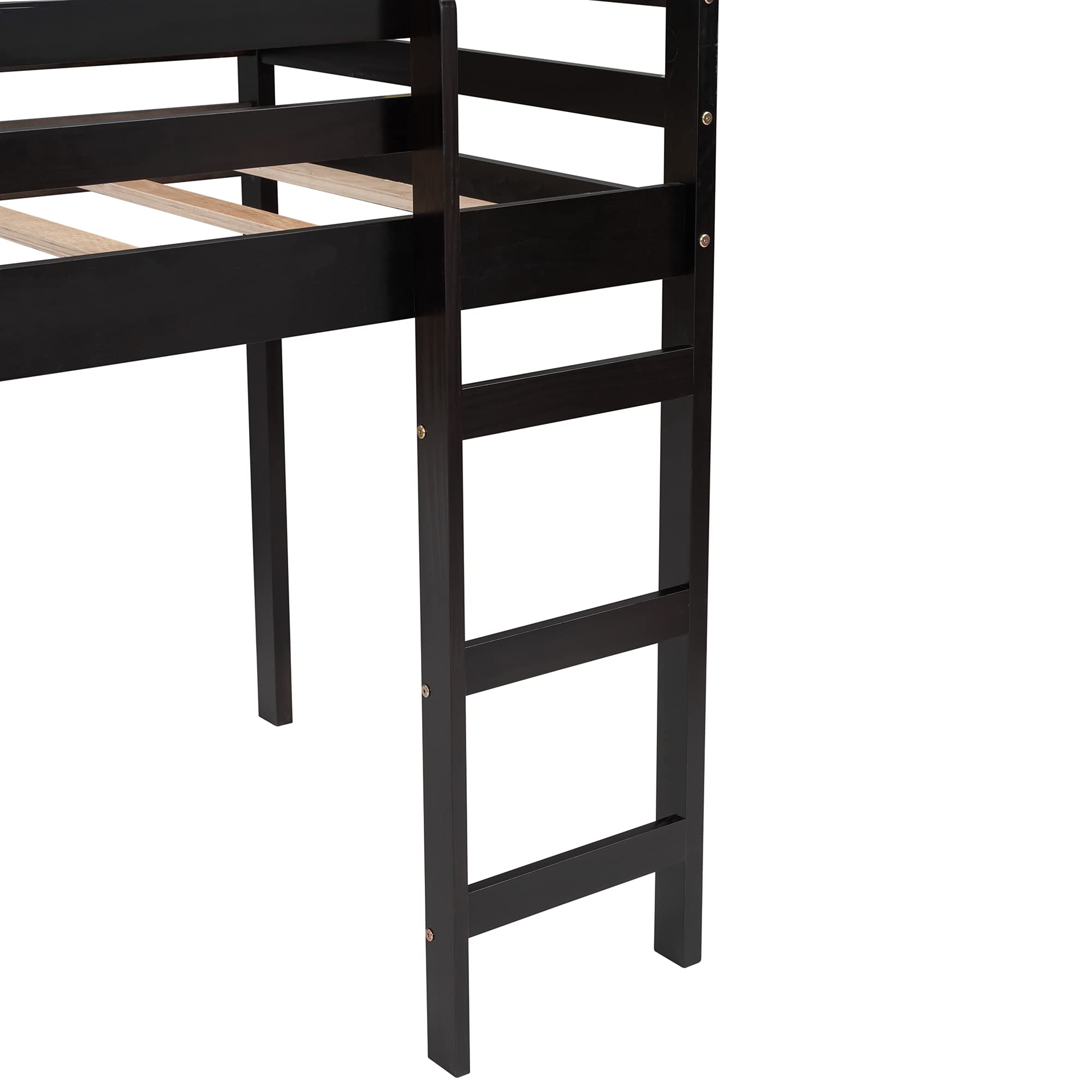 Twin Size Loft Bed with Slide - Wooden Space-Saving House Bed Frame for Kids, Play Tent Bed with Roof & Ladder, No Box Spring Needed (Espresso) - Perfect for Small Bedrooms, Playrooms & Kids' Sleepovers